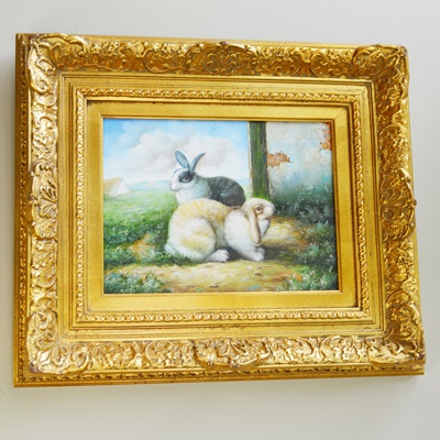 Original Oil Painting on Canvas of Two Bunnies