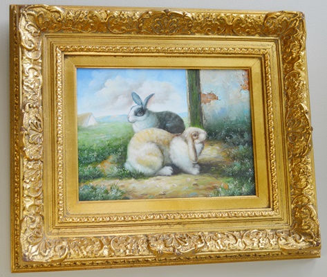 Original Oil Painting on Canvas of Two Bunnies