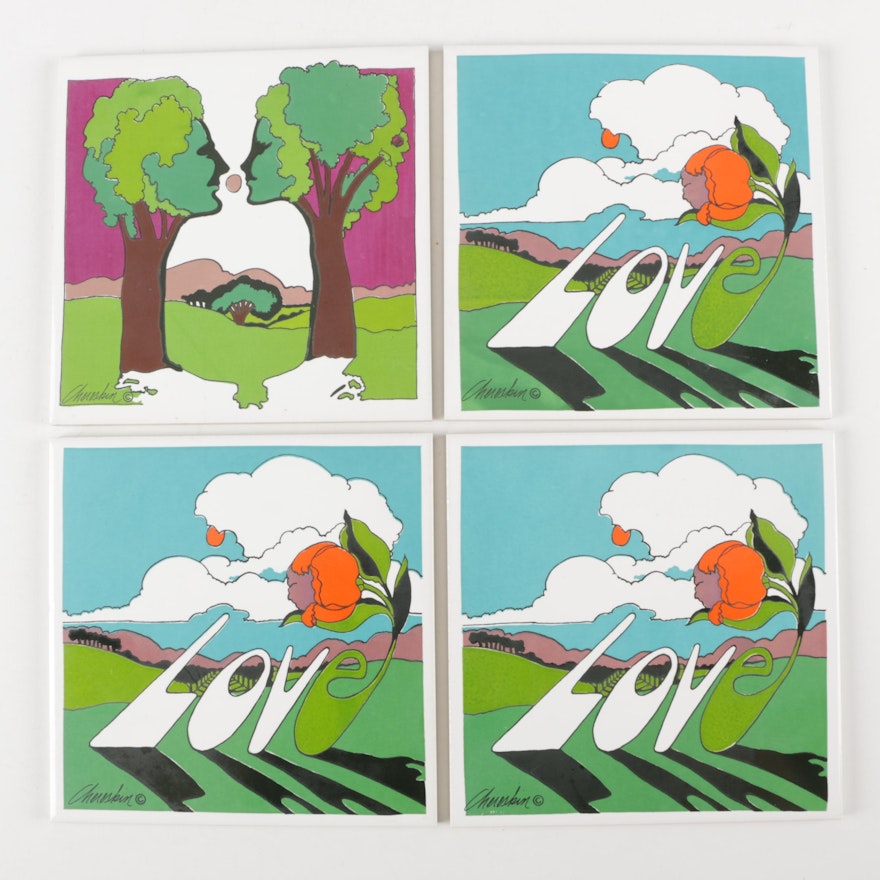 H & R Johnson Ltd Painted Tiles "Love"