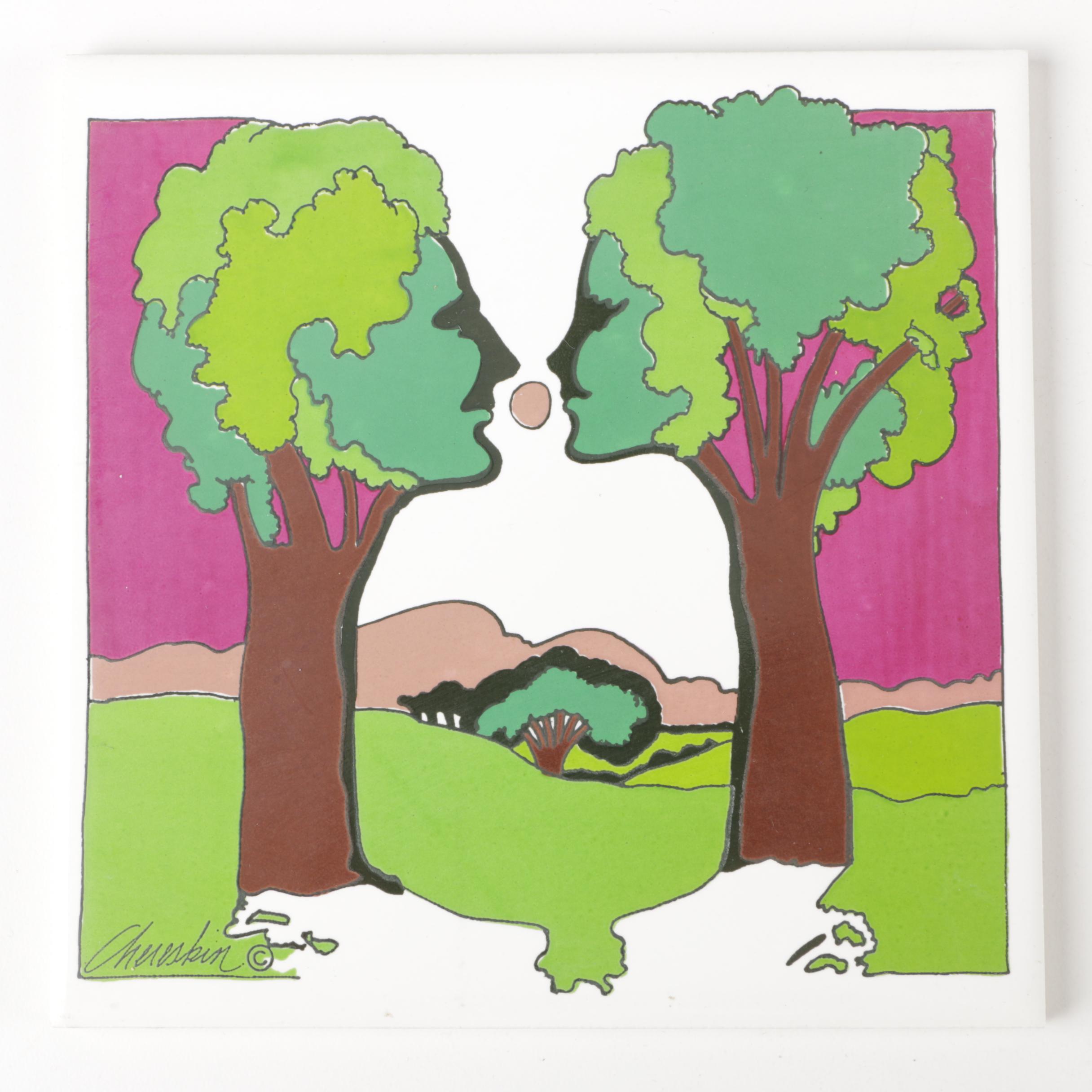 H & R Johnson Ltd Painted Tiles "Love"