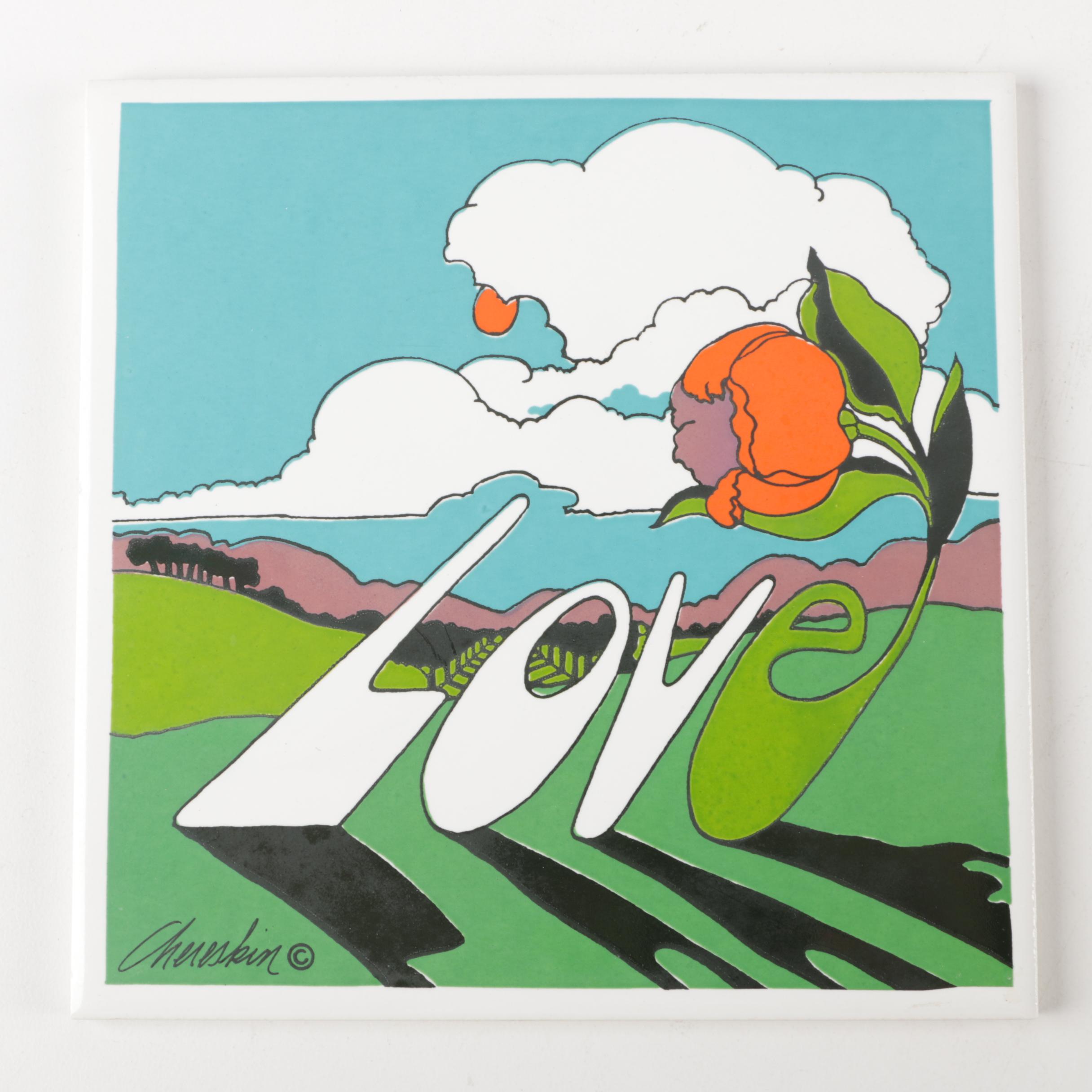 H & R Johnson Ltd Painted Tiles "Love"