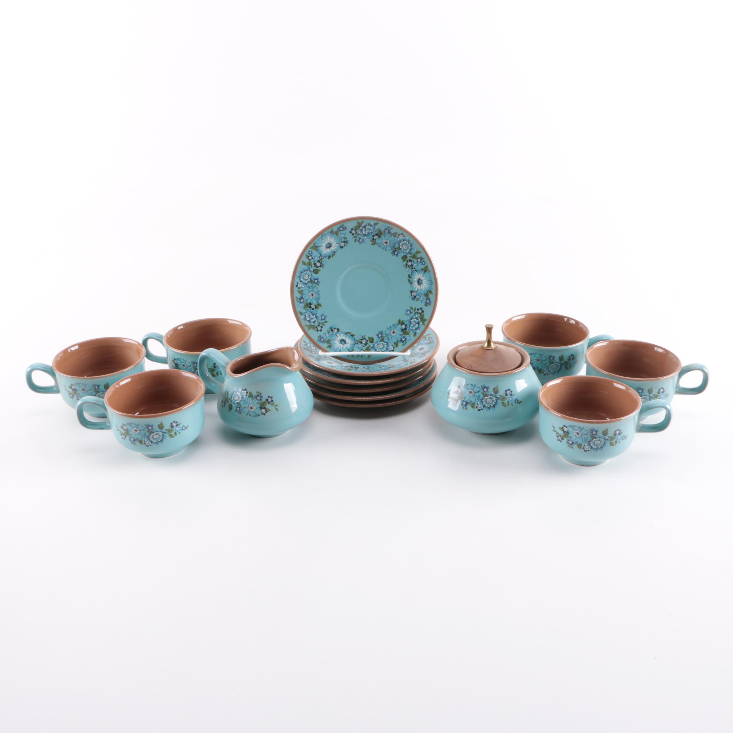 Turquoise and Brown Floral Ceramic Tea Set