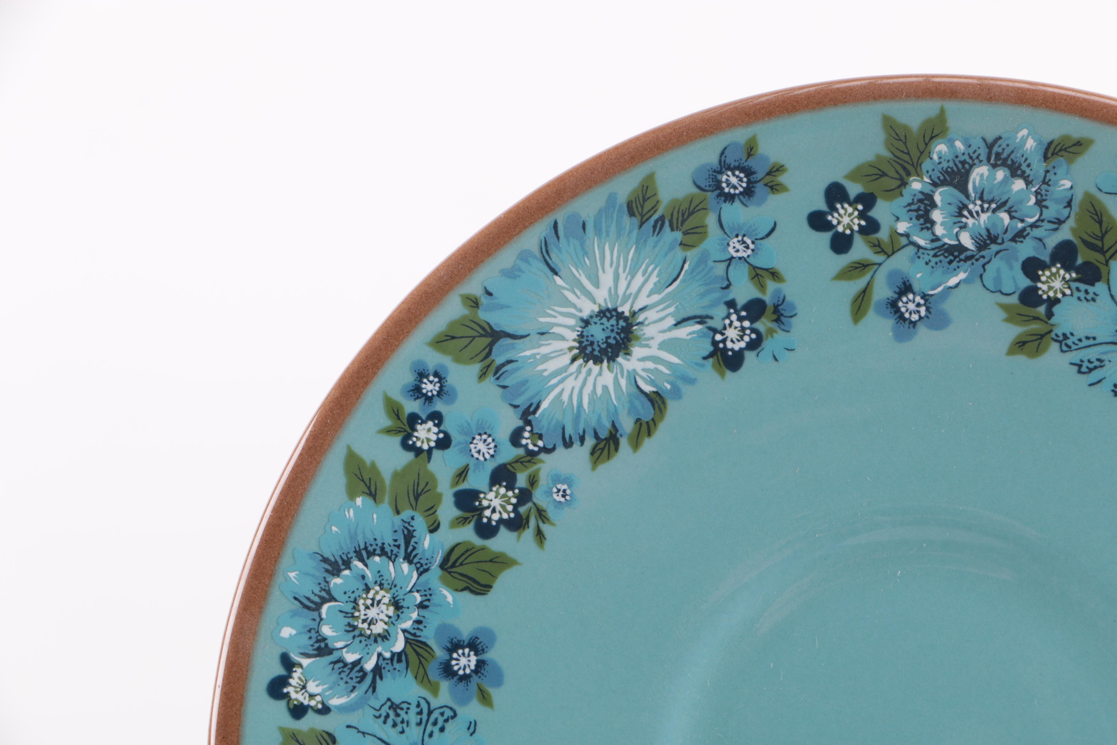 Turquoise and Brown Floral Ceramic Tea Set