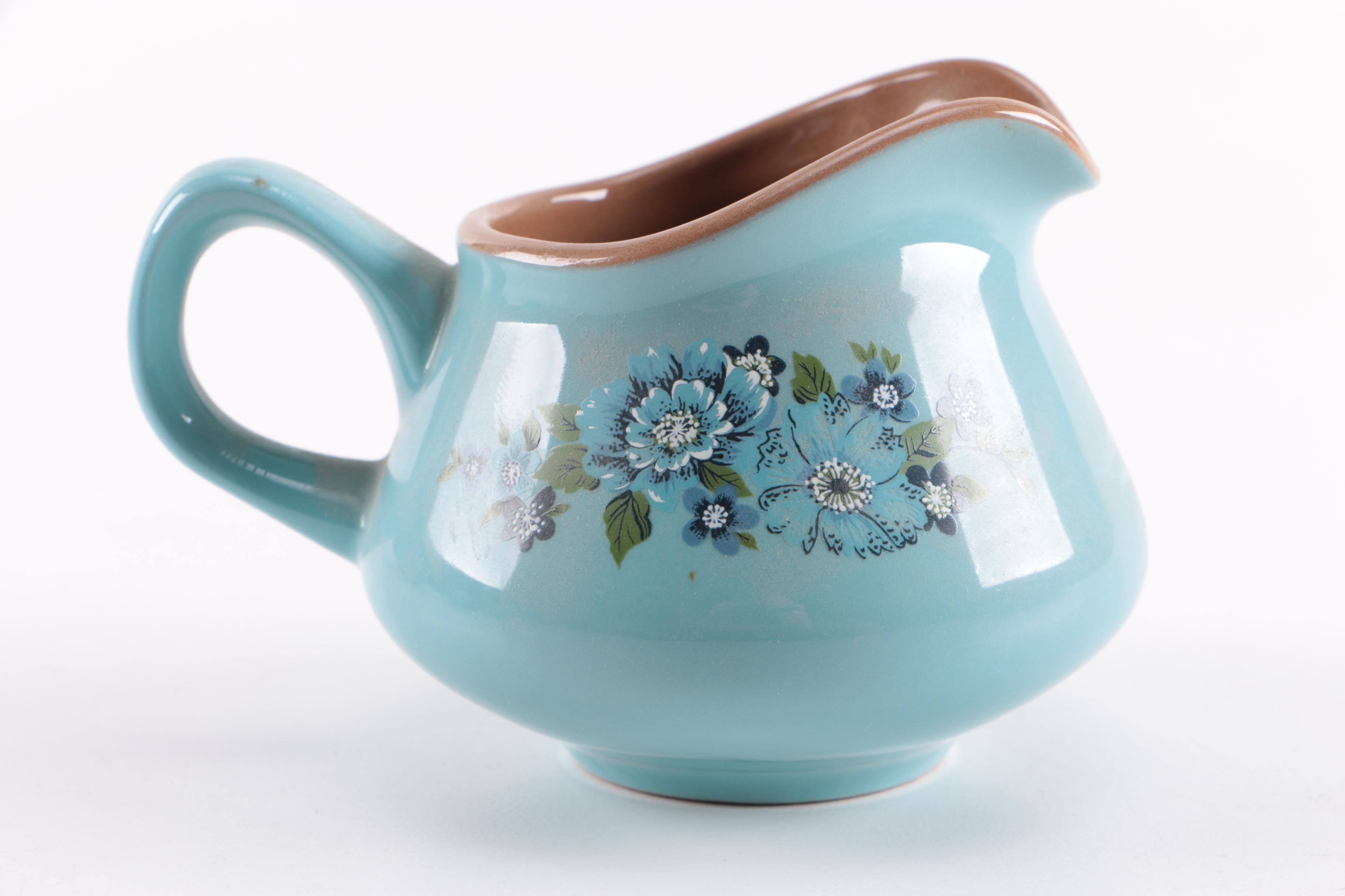 Turquoise and Brown Floral Ceramic Tea Set