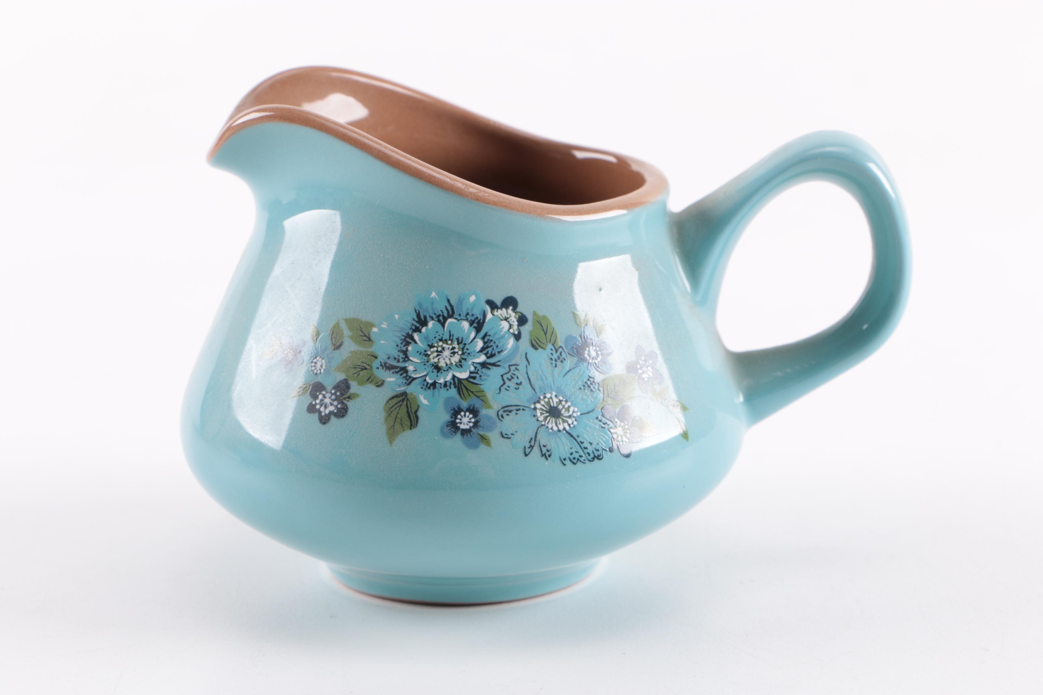 Turquoise and Brown Floral Ceramic Tea Set