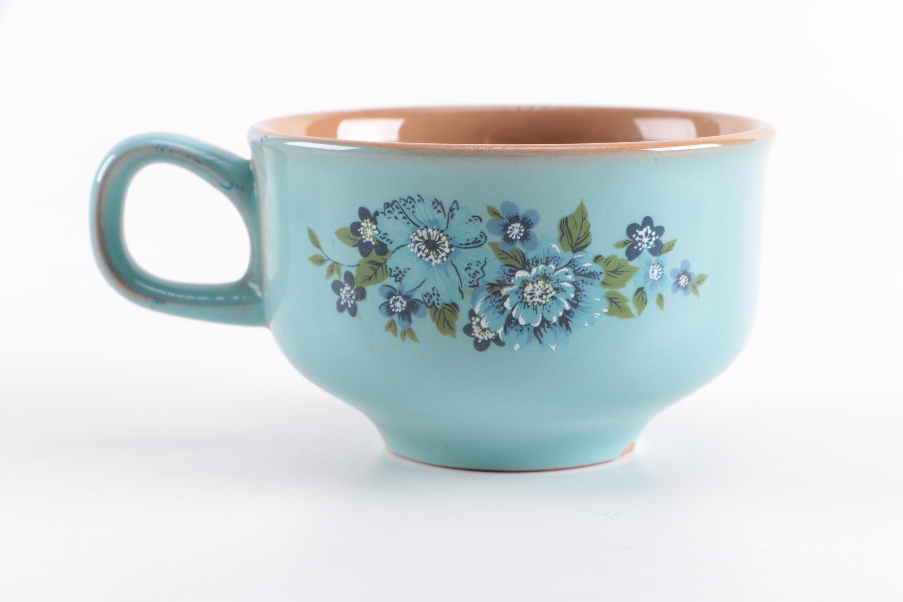 Turquoise and Brown Floral Ceramic Tea Set