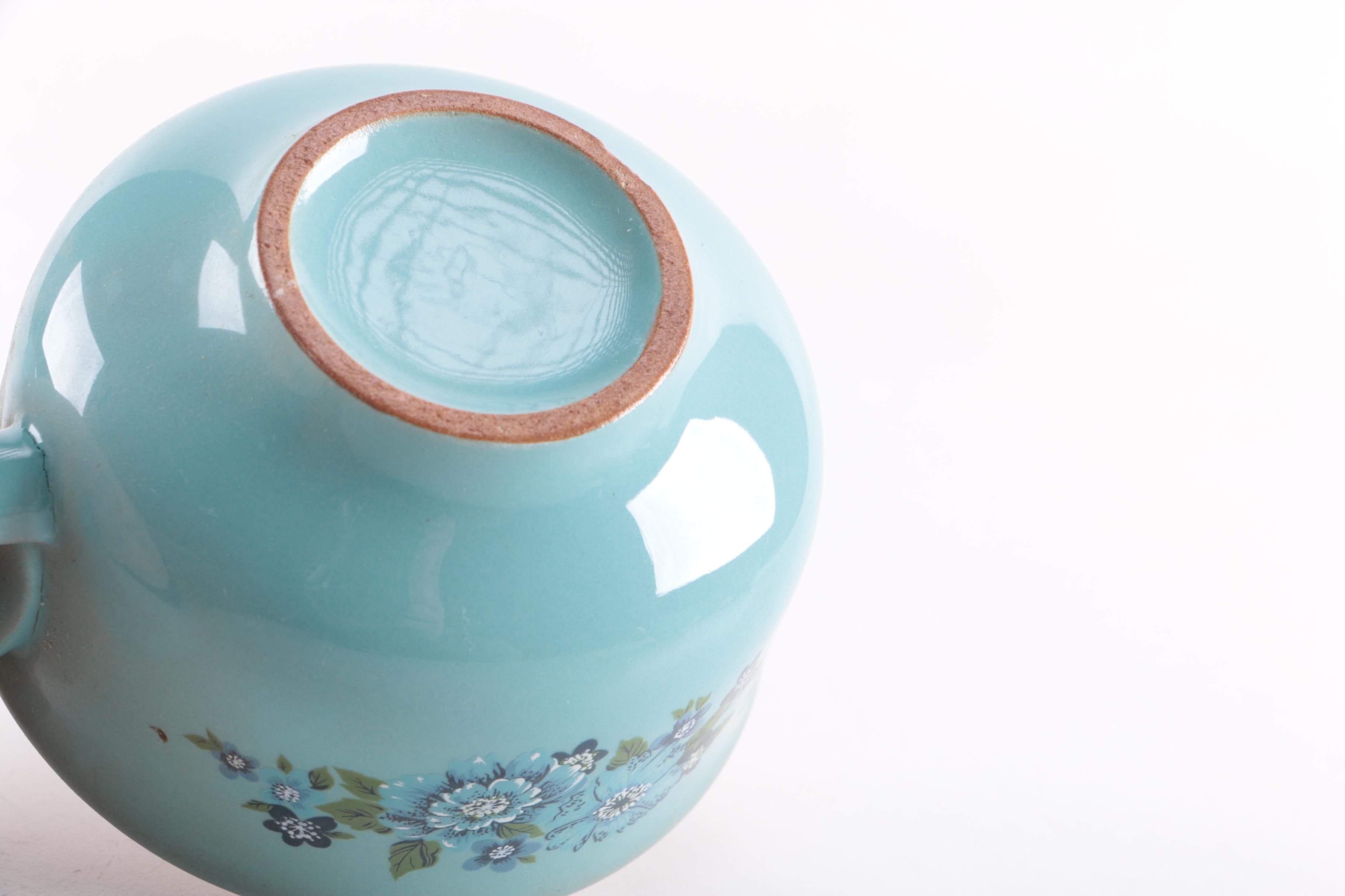 Turquoise and Brown Floral Ceramic Tea Set