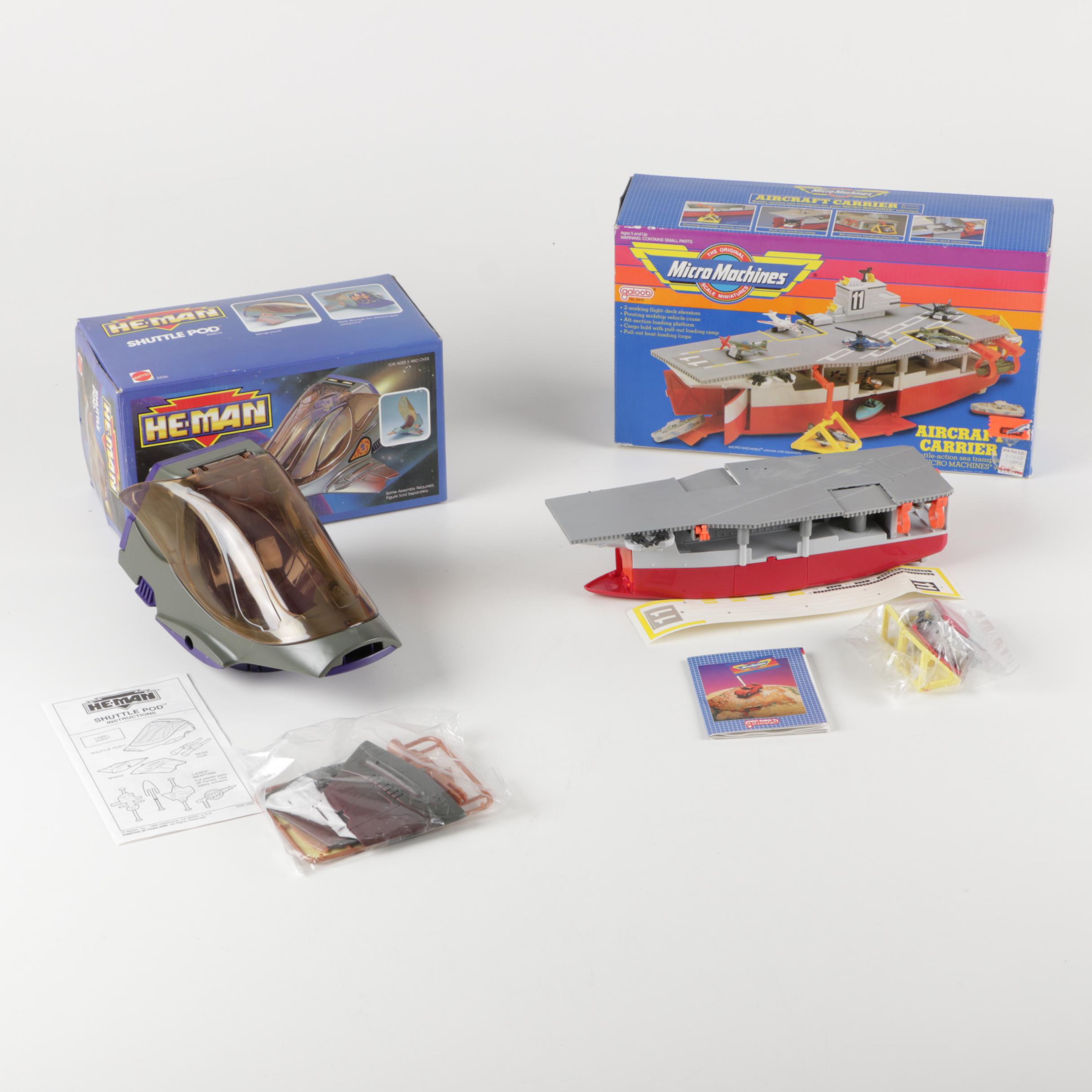 He-Man Shuttle Pod and Micro Machine Aircraft Carrier Toy Sets