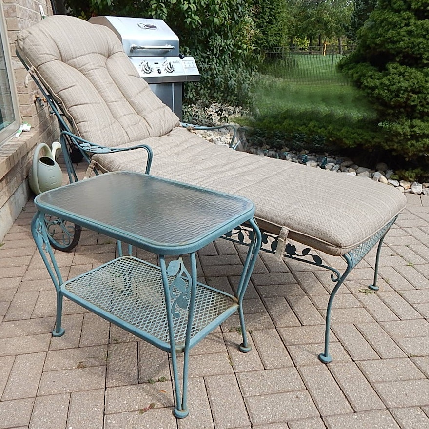 Patio Chaise Lounge with Glass Top Side Table