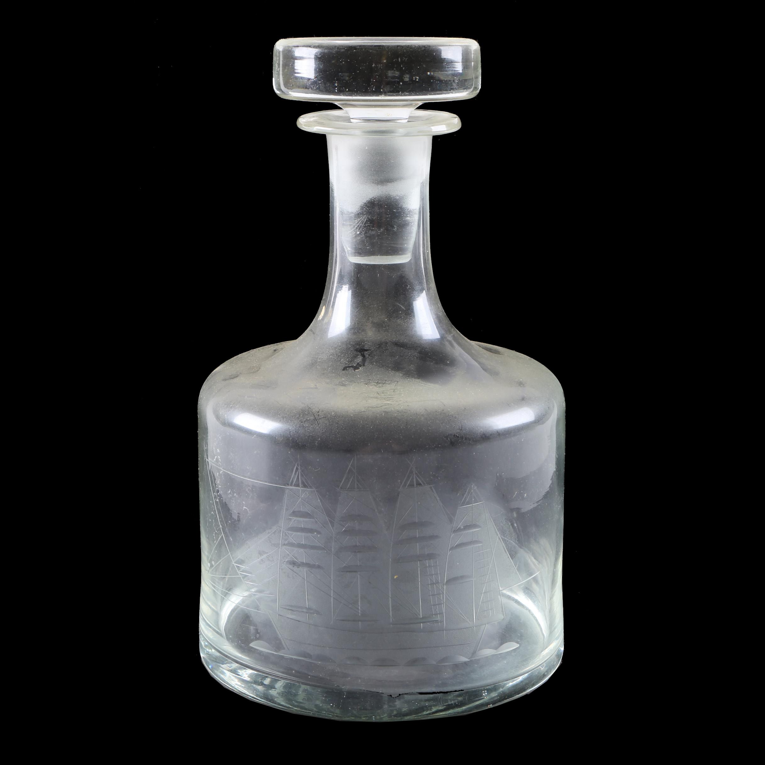 Ship Motif Glass Decanter