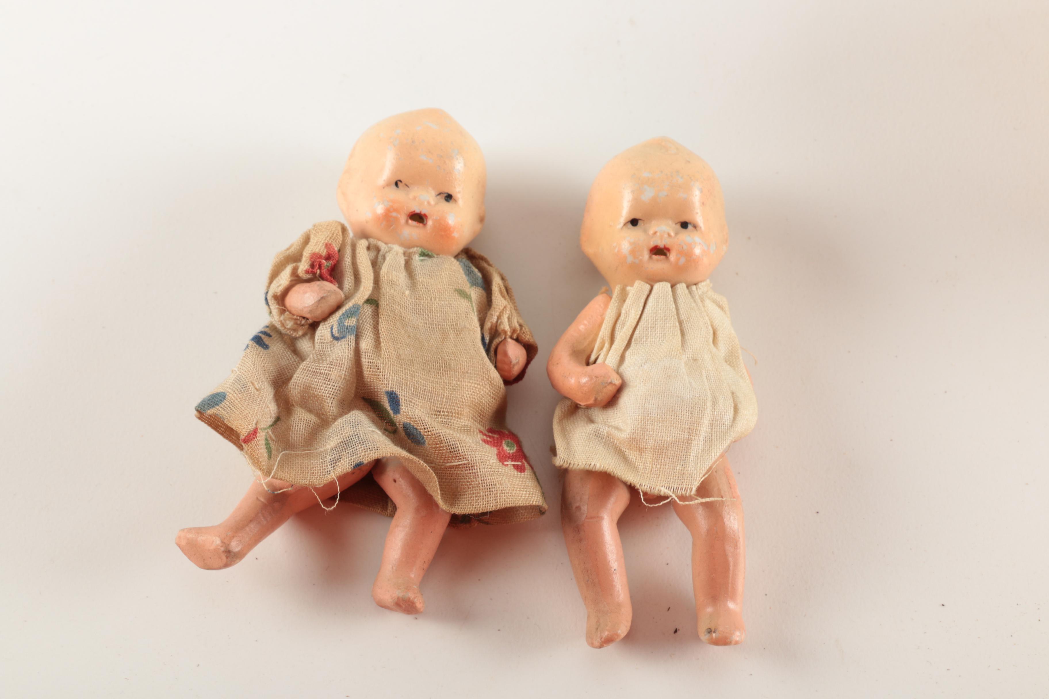 Antique Jointed Baby Dolls in Basket