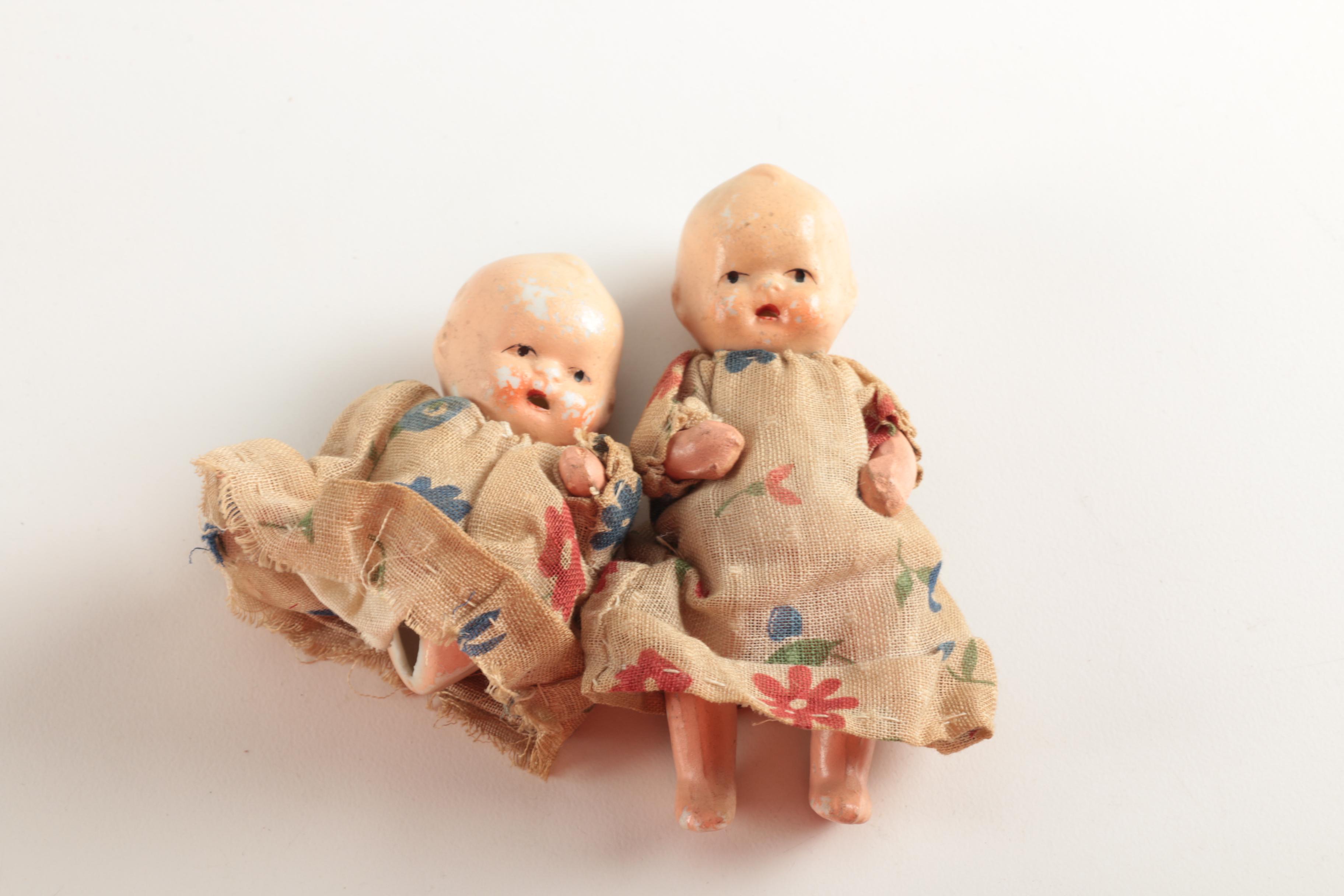Antique Jointed Baby Dolls in Basket