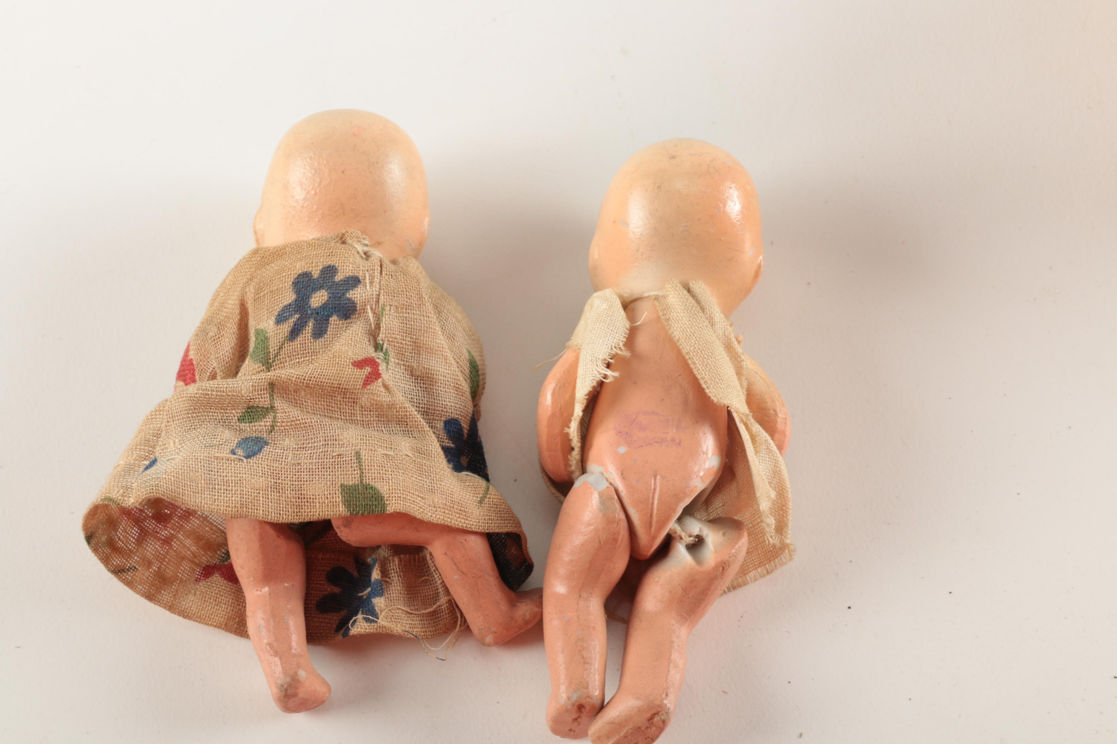 Antique Jointed Baby Dolls in Basket