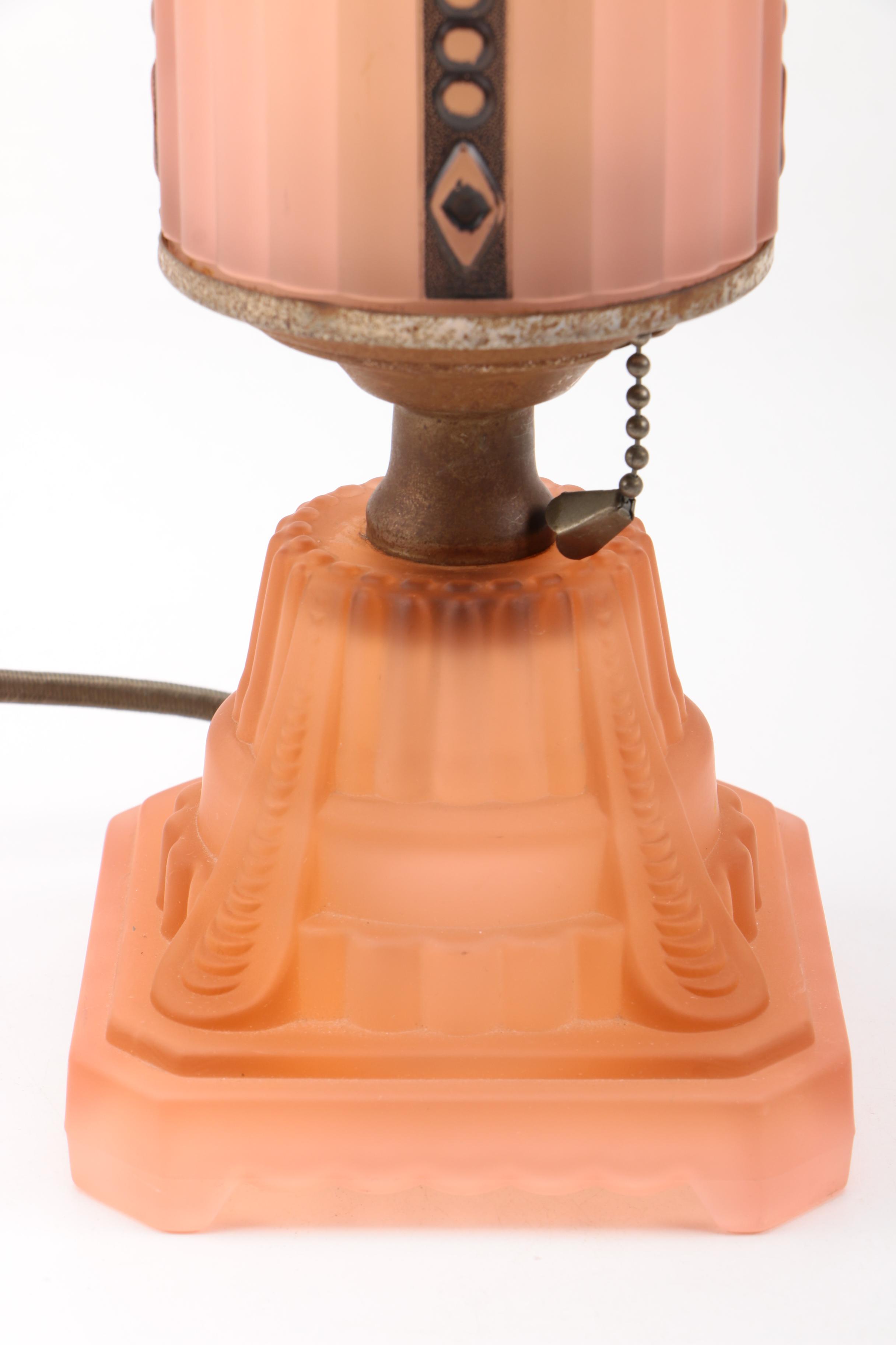 Vintage Art Deco Style Satin Glass Boudoir Lamps