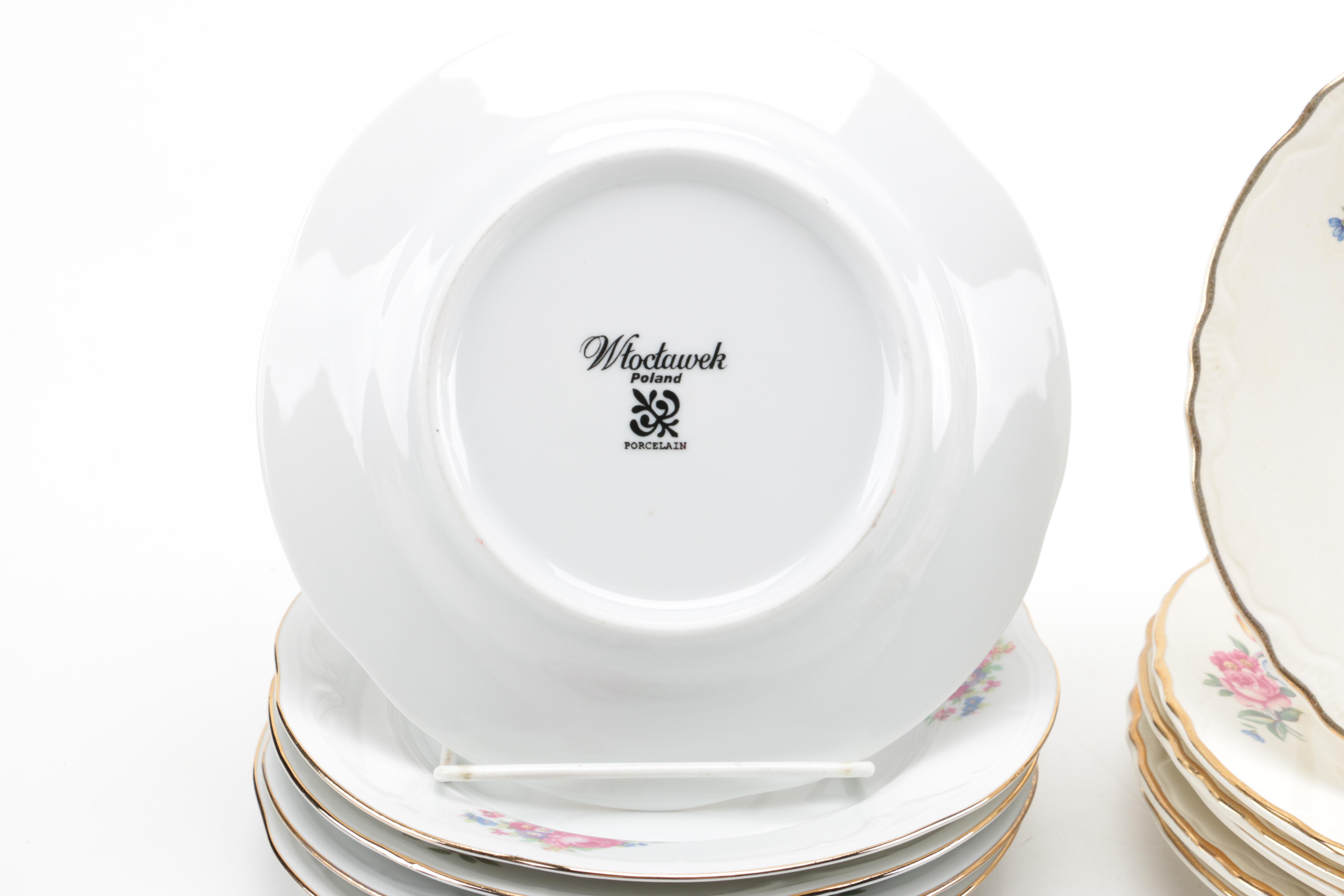 Grouping of Ceramic and Porcelain Plates in Two Patterns Featuring Wtoctawek