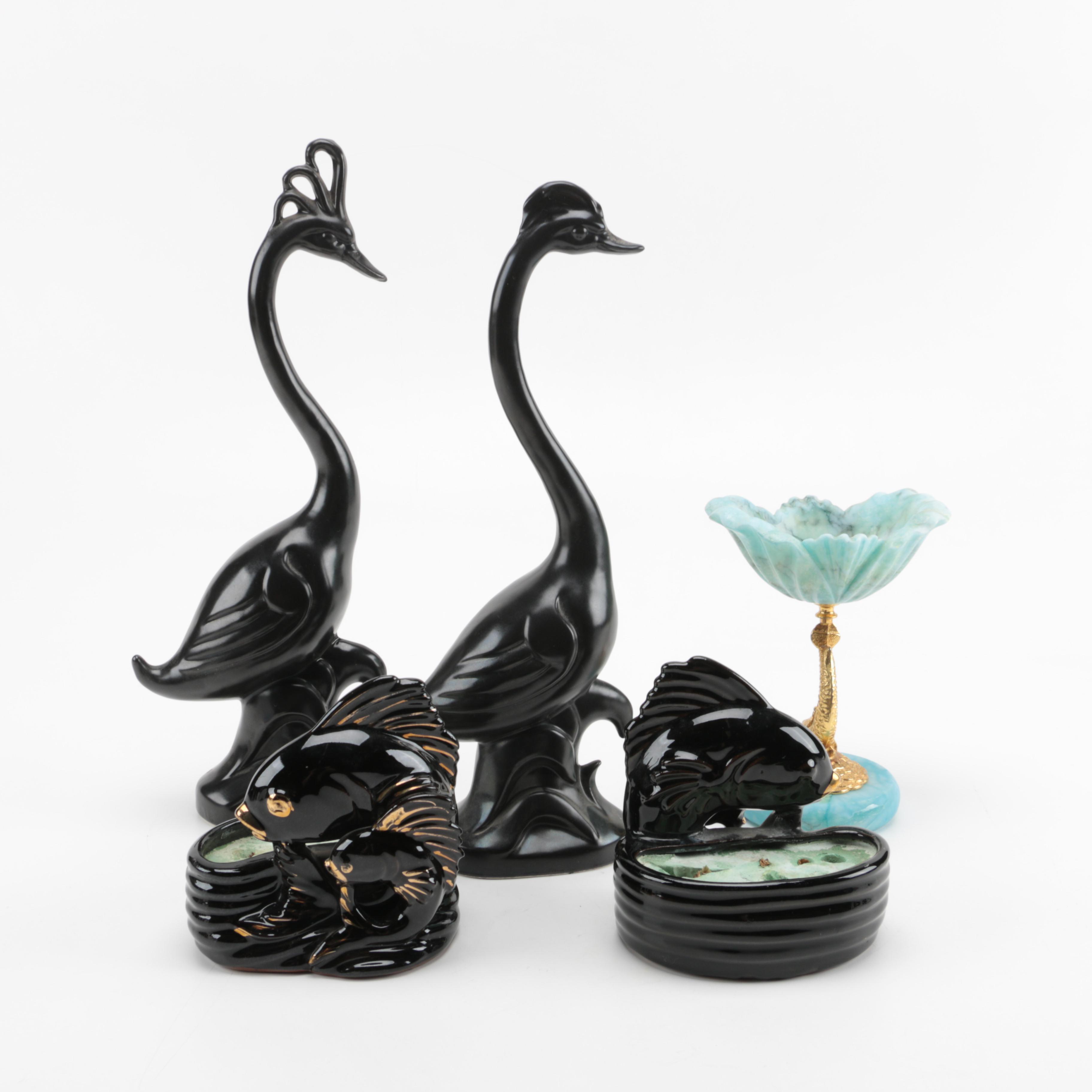 Figurines including Alabaster Floral Figurine