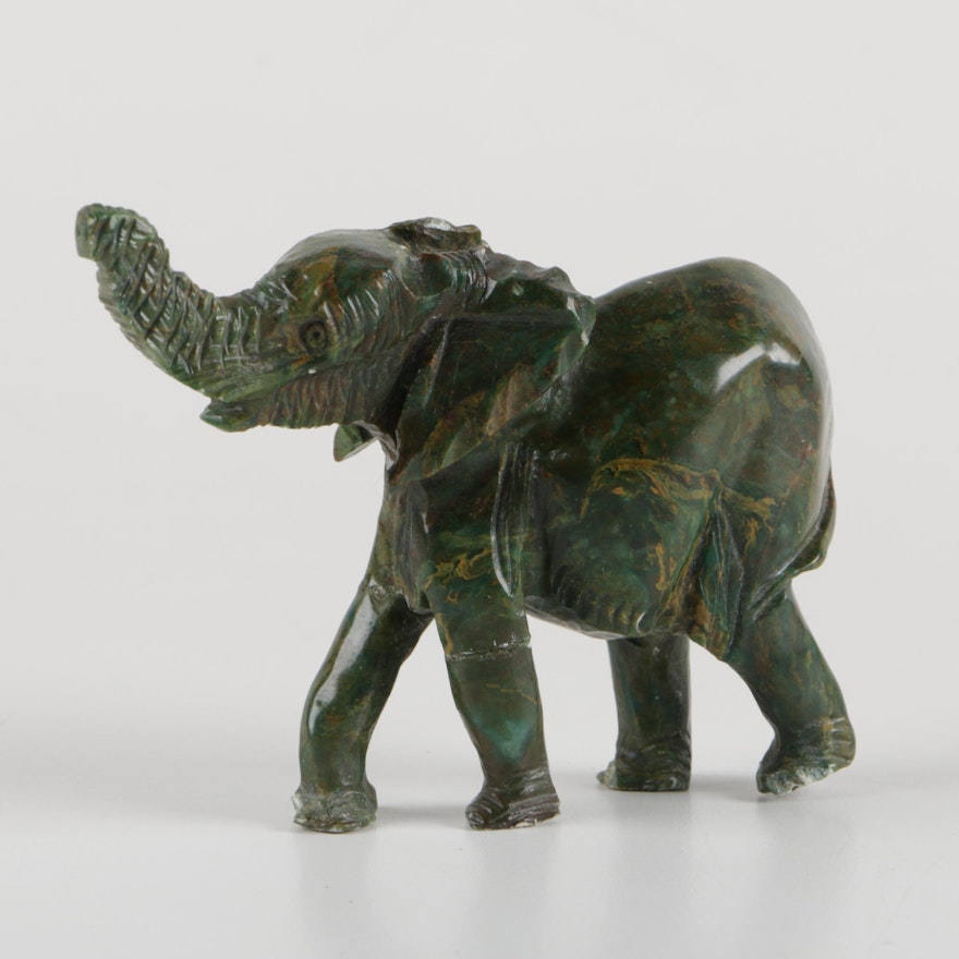 Hand-Carved Agate Elephant Figurine