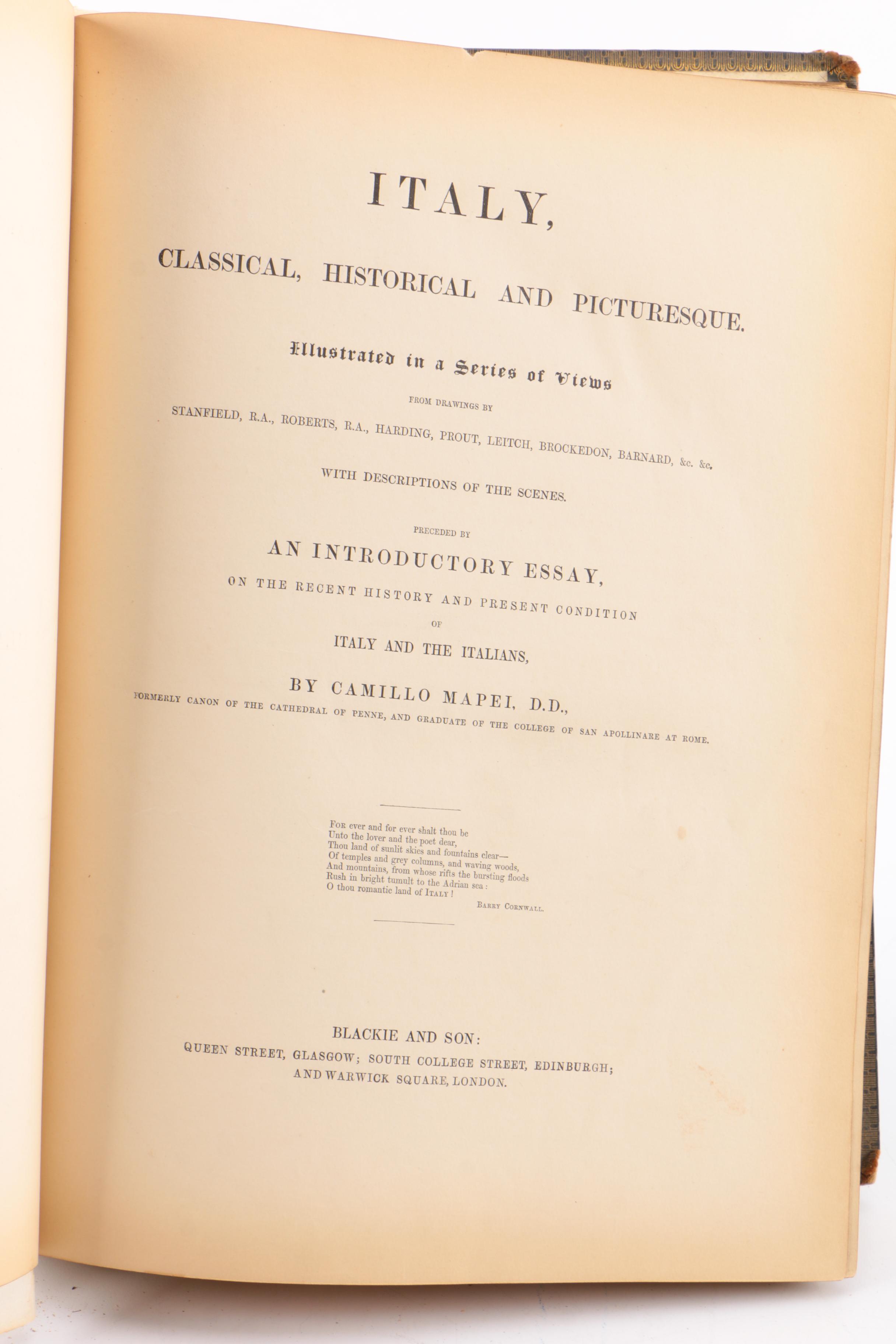 Antique Leatherbound "Italy: Classical, Historical, and Picturesque"