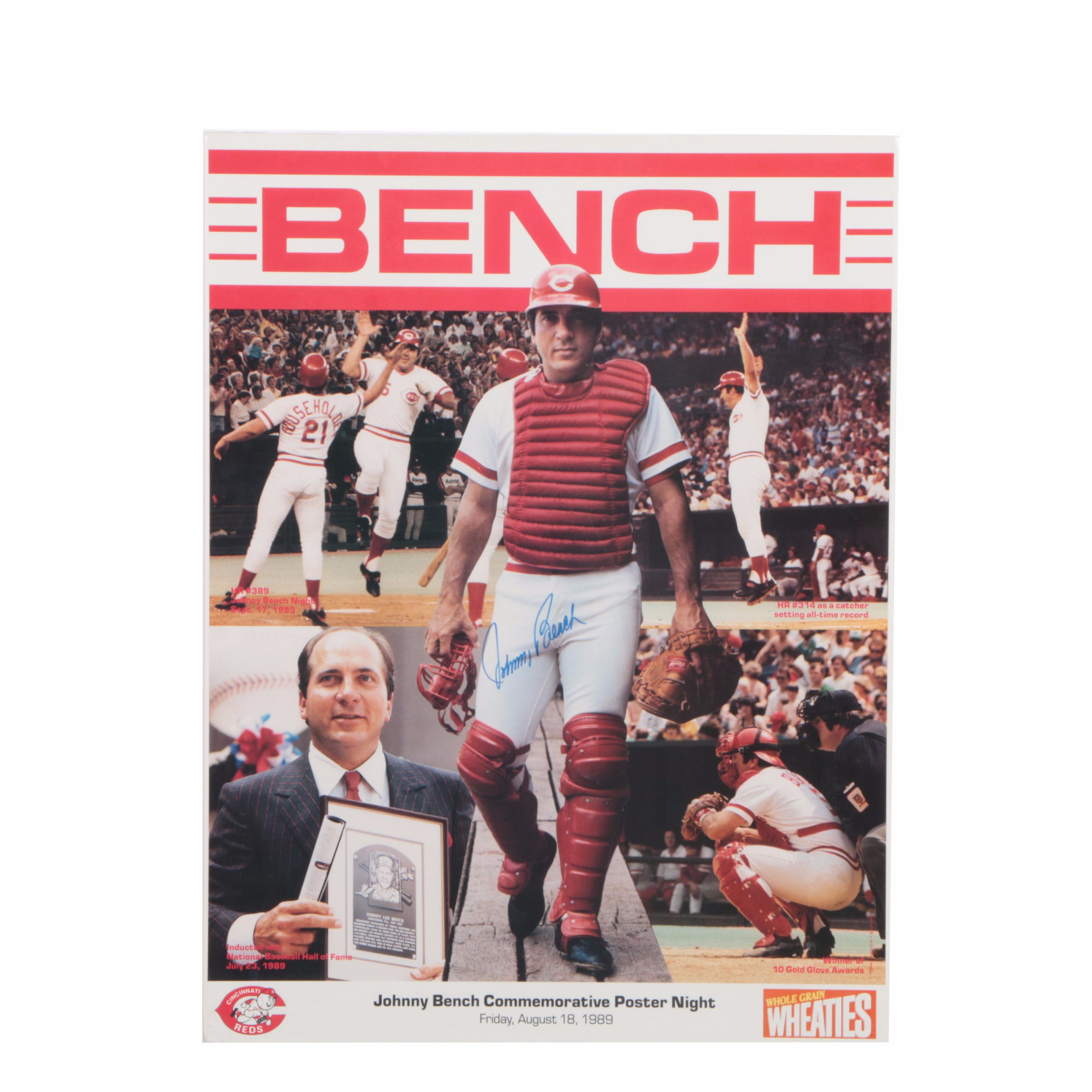 Signed Johnny Bench Commemorative Poster