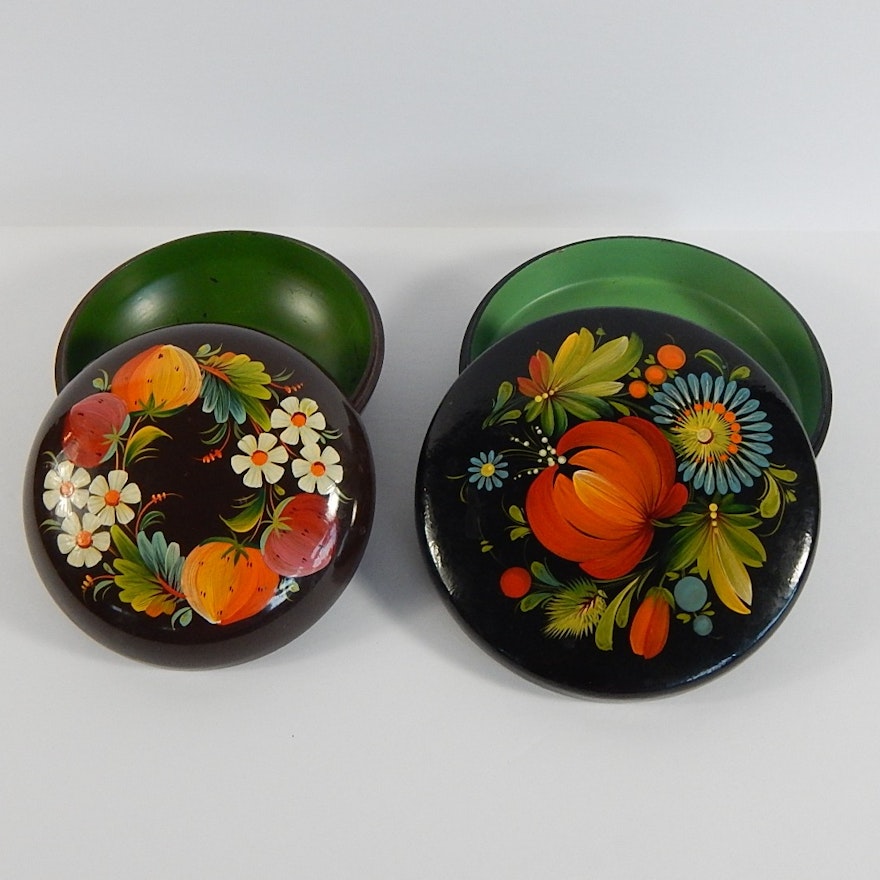 Two Signed Russian Lacquered Trinket Boxes