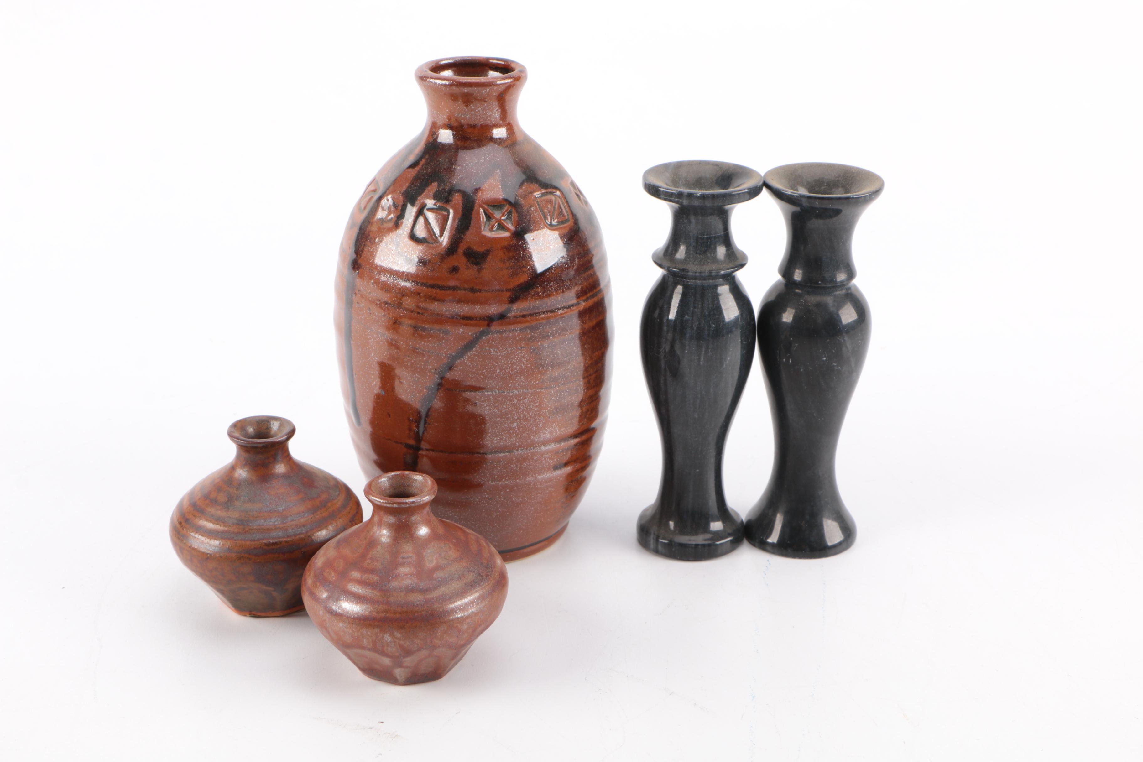 Assortment Of Hand Thrown Stoneware  and Carved Figurines