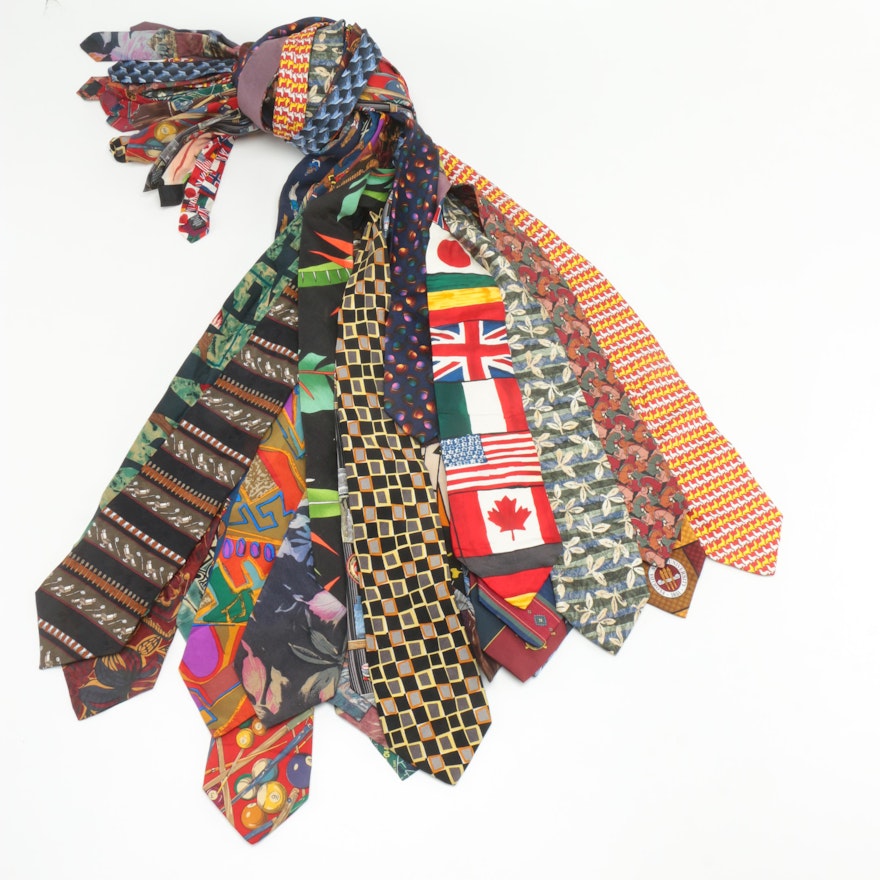Novelty and Commemorative Silk Ties Including Bugatchi Uomo