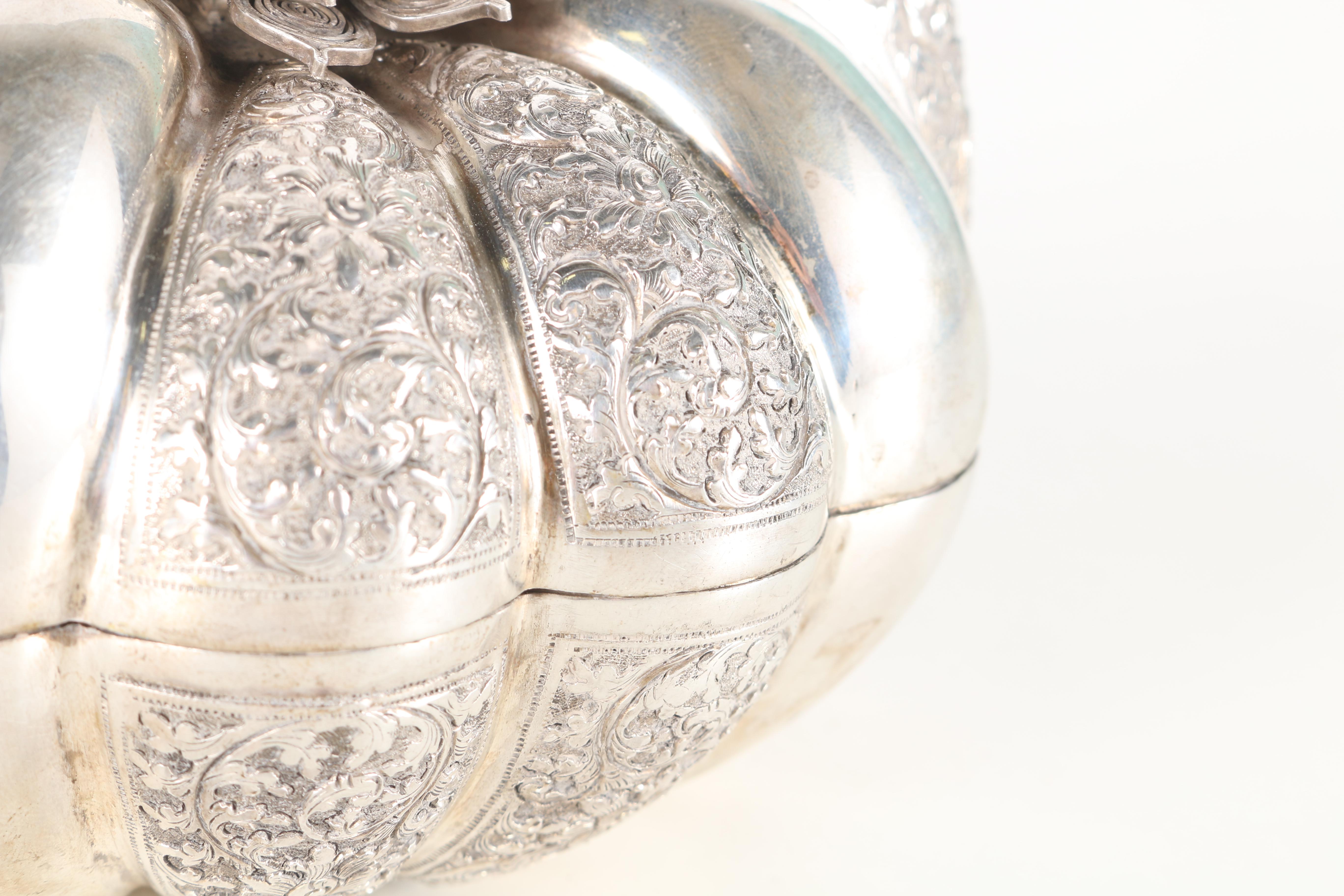 Early 20th Century Khmer, Cambodian .900 Silver Betel Box in Melon Form