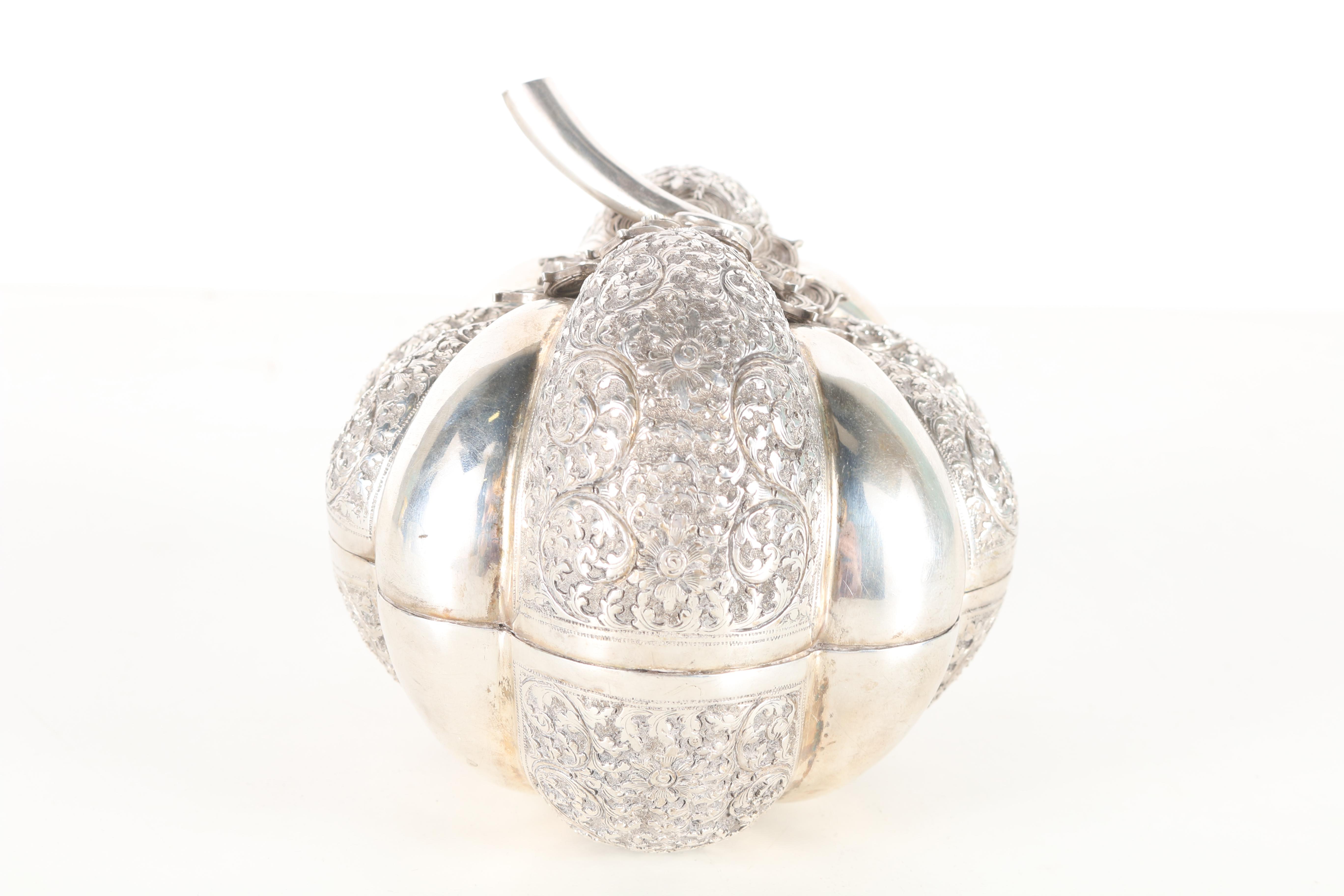 Early 20th Century Khmer, Cambodian .900 Silver Betel Box in Melon Form