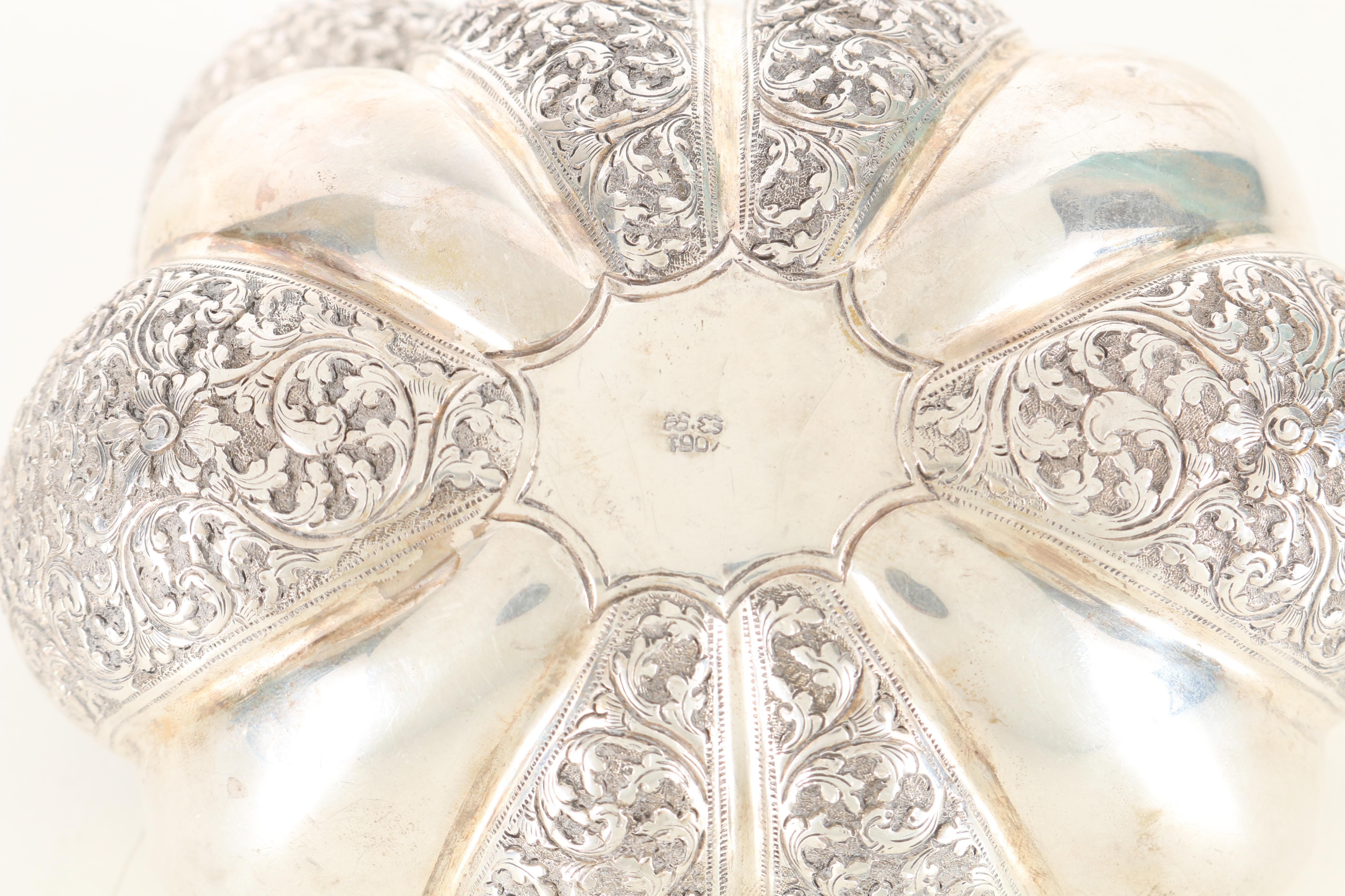 Early 20th Century Khmer, Cambodian .900 Silver Betel Box in Melon Form