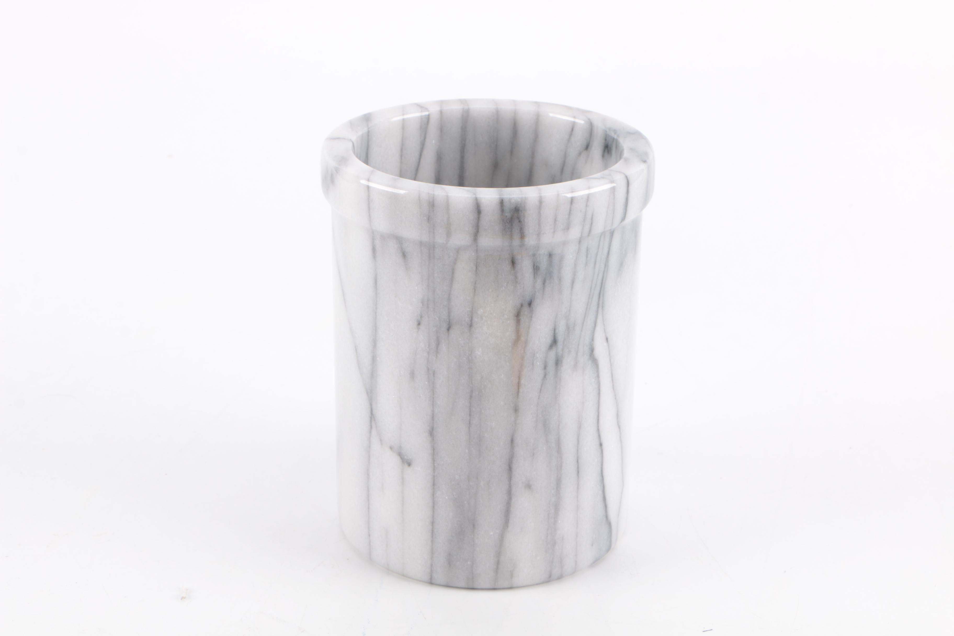 Marble Utensil Holder with Kitchen Utensils