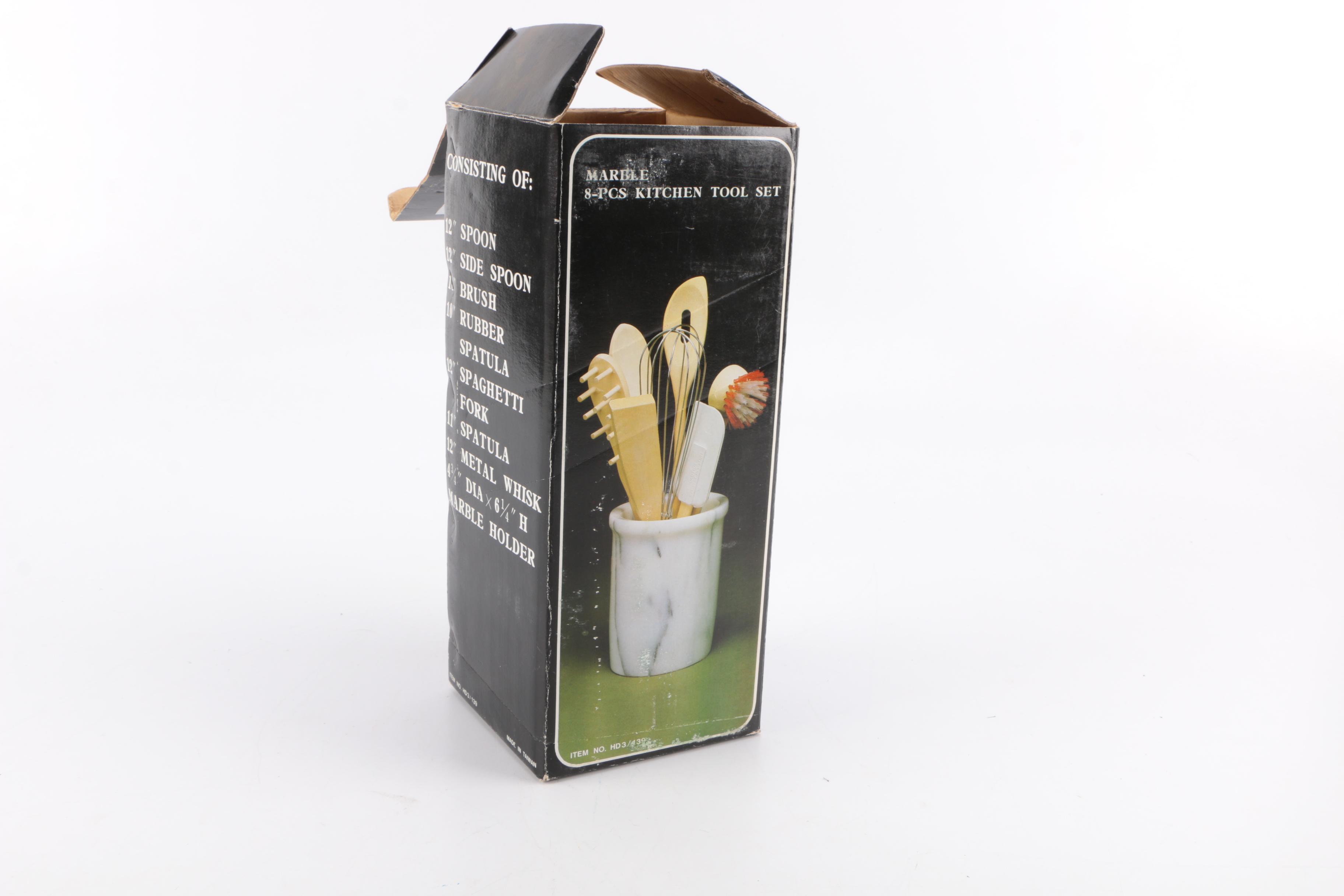 Marble Utensil Holder with Kitchen Utensils