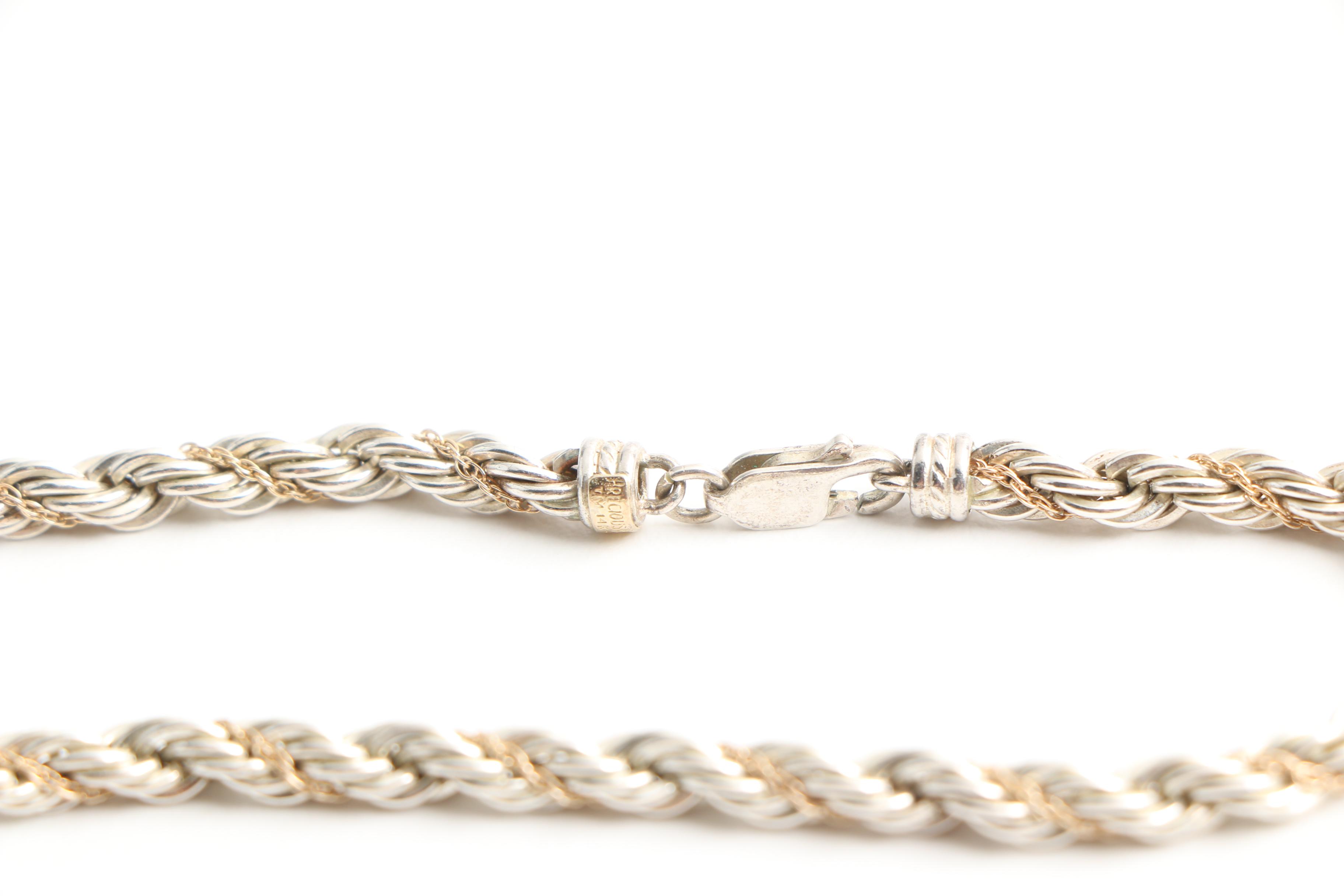 Precious Precious Sterling Silver Necklace with 14K Yellow Gold Accent