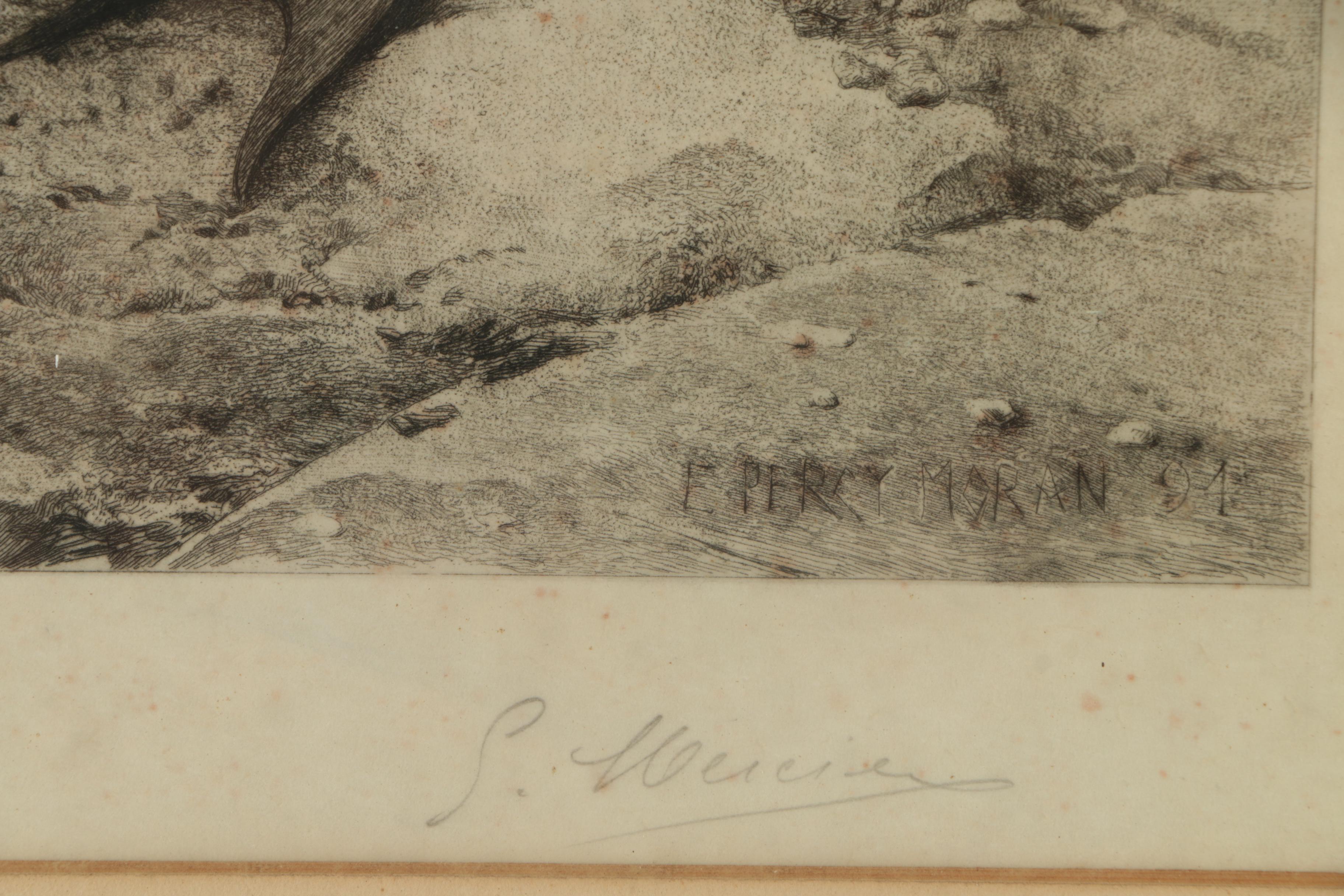 Edward Percy Moran Etching of a Young Couple by the Sea