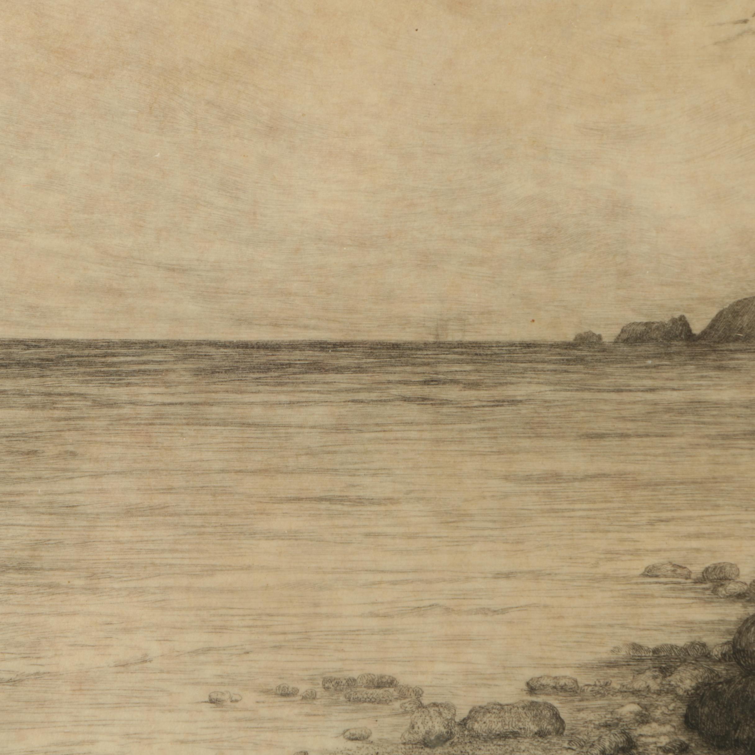 Edward Percy Moran Etching of a Young Couple by the Sea