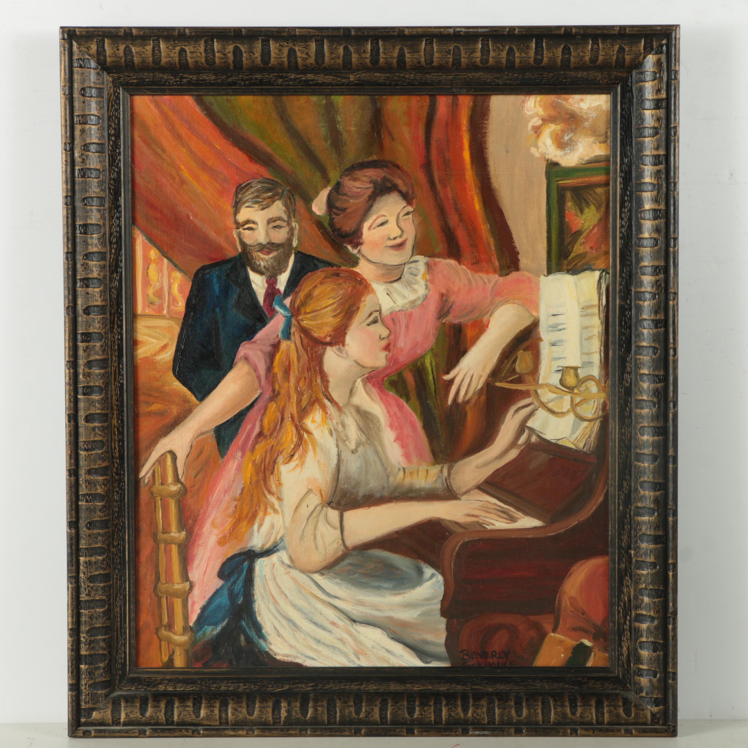 Beverly Eckhouse Oil Painting on Canvas Board of Piano Scene