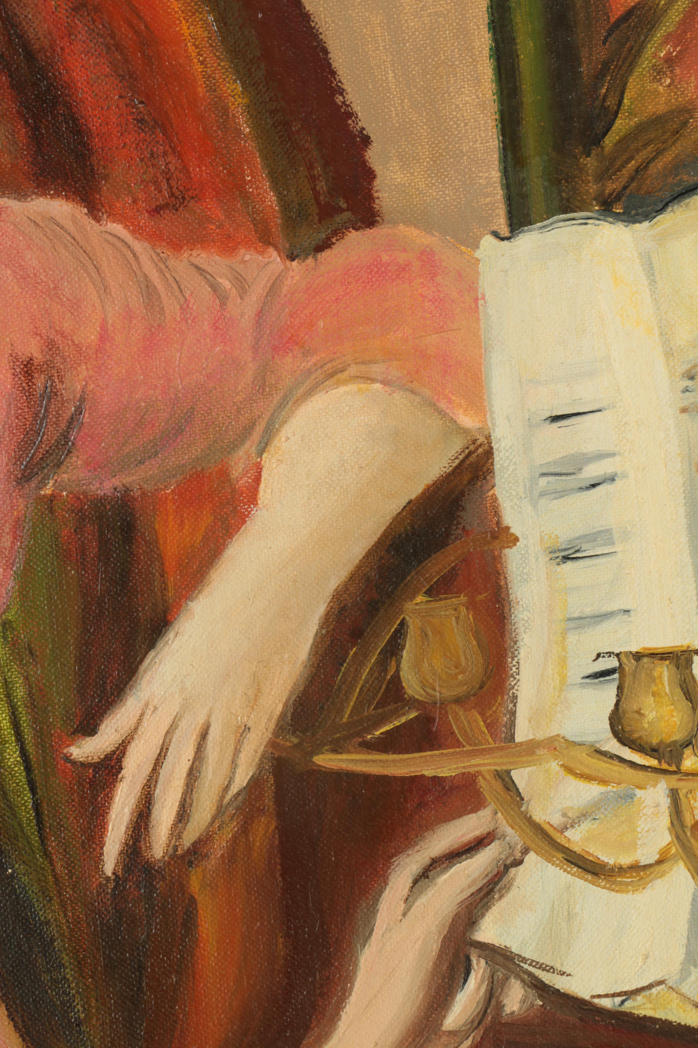 Beverly Eckhouse Oil Painting on Canvas Board of Piano Scene