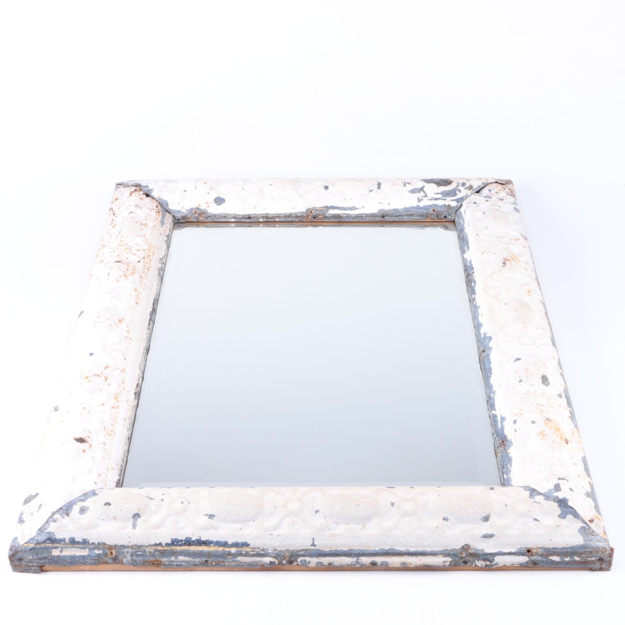 Distressed Metal and Wood Wall Mirror