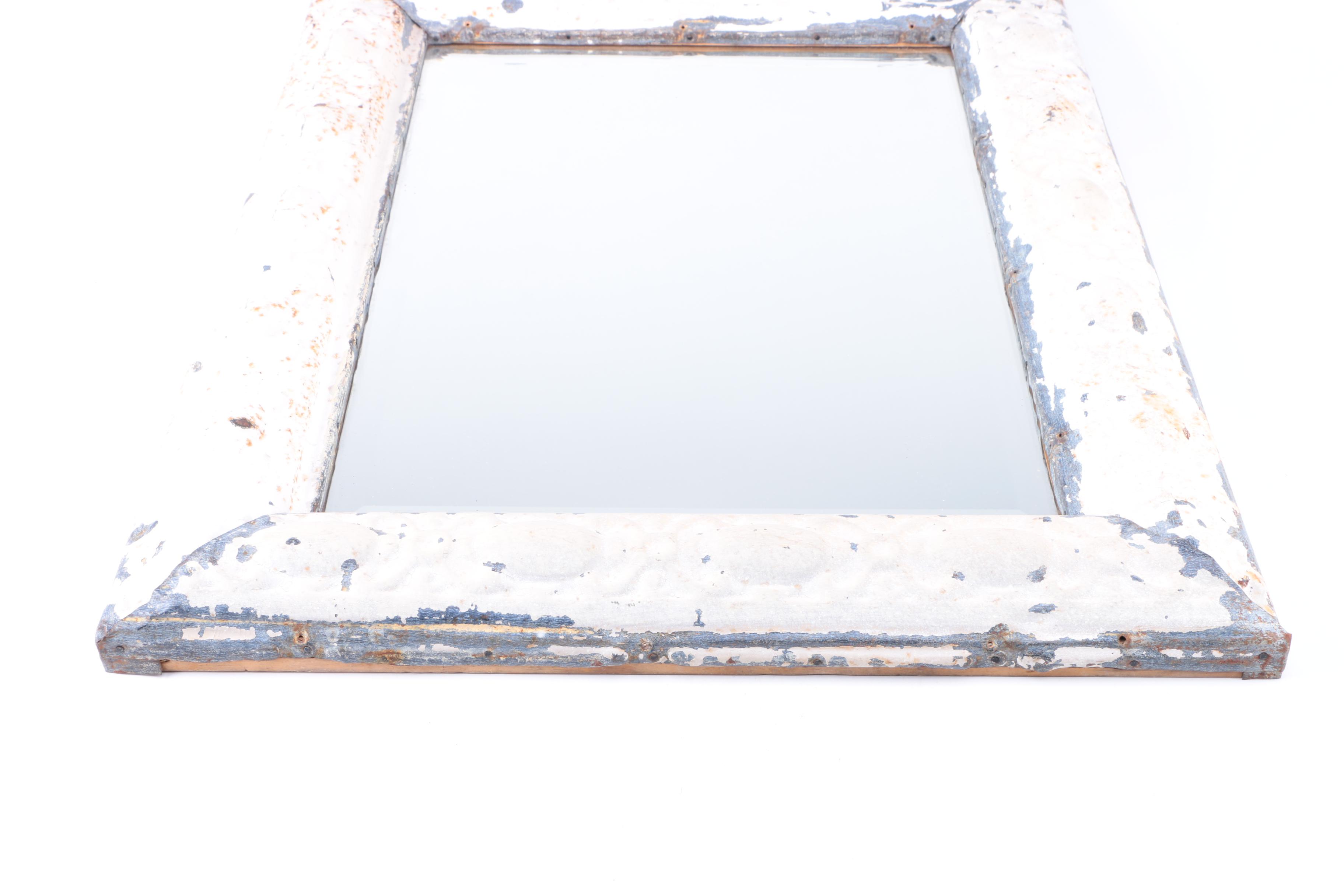 Distressed Metal and Wood Wall Mirror