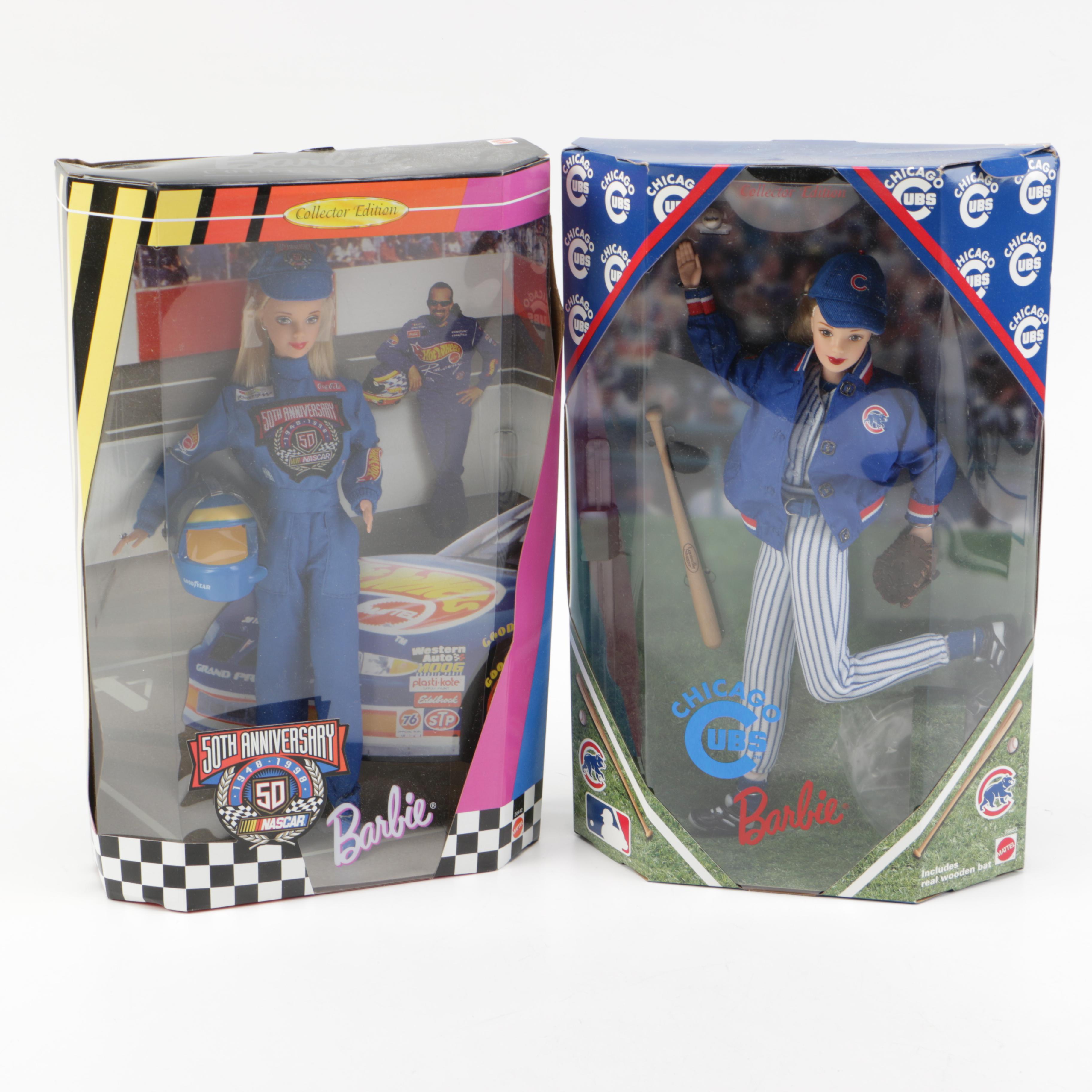 Chicago Cubs and Nascar Barbie Dolls in Original Packaging