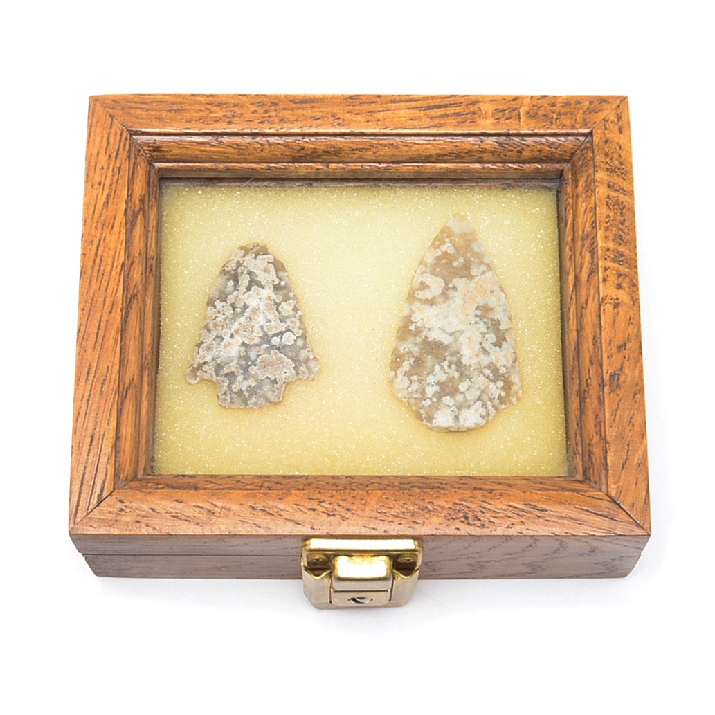 Quartzite Arrowheads in Display Case