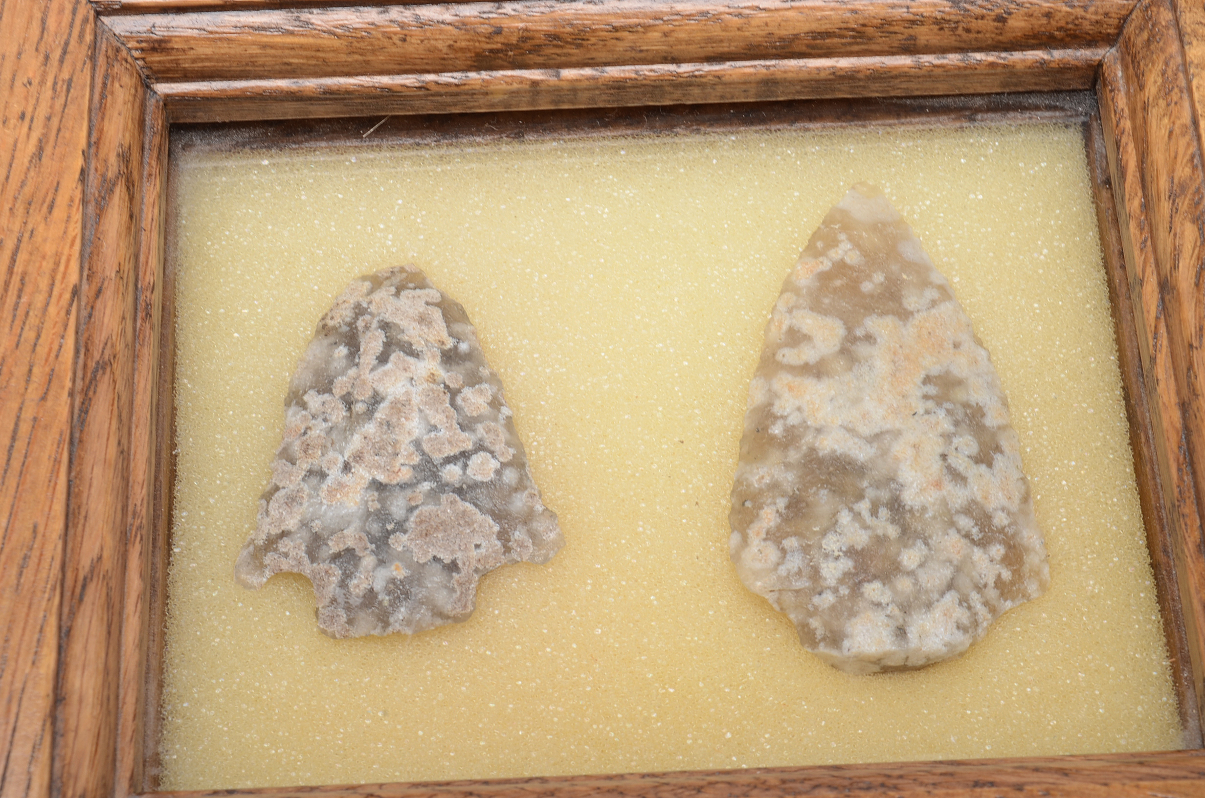 Quartzite Arrowheads in Display Case