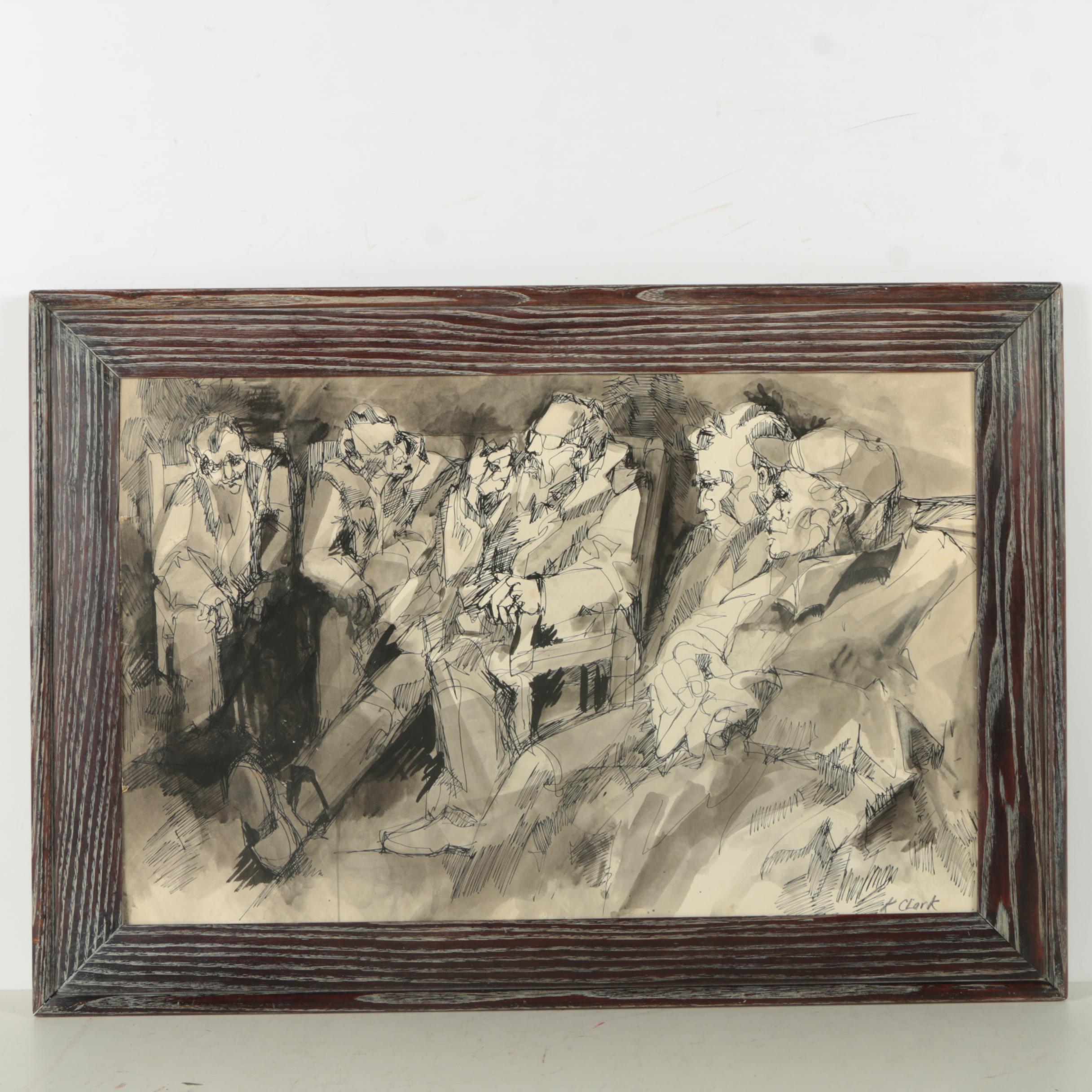 Kathleen Clark Ink and Ink Wash Drawing on Board "The Prophet"