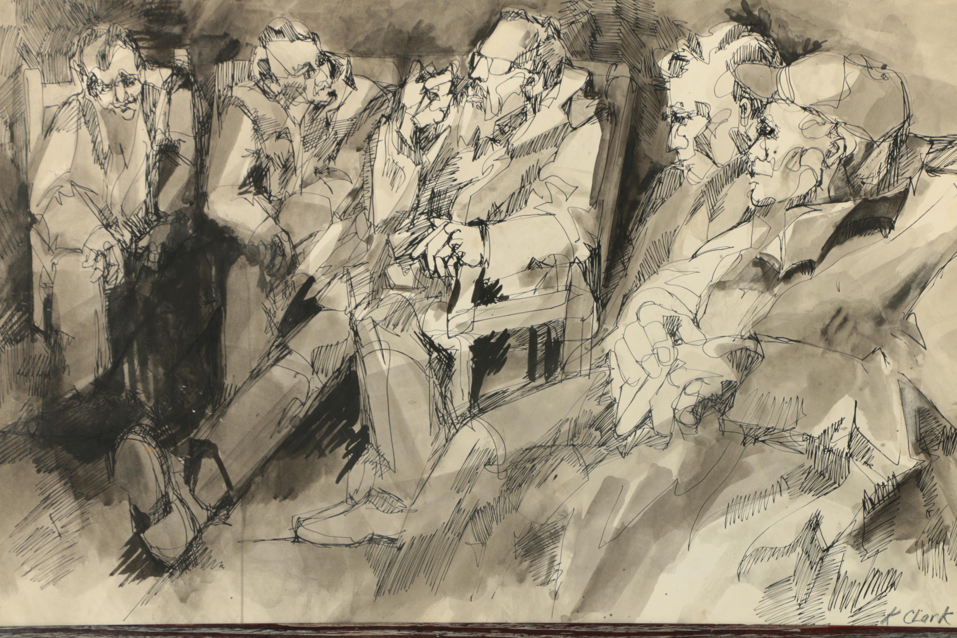 Kathleen Clark Ink and Ink Wash Drawing on Board "The Prophet"