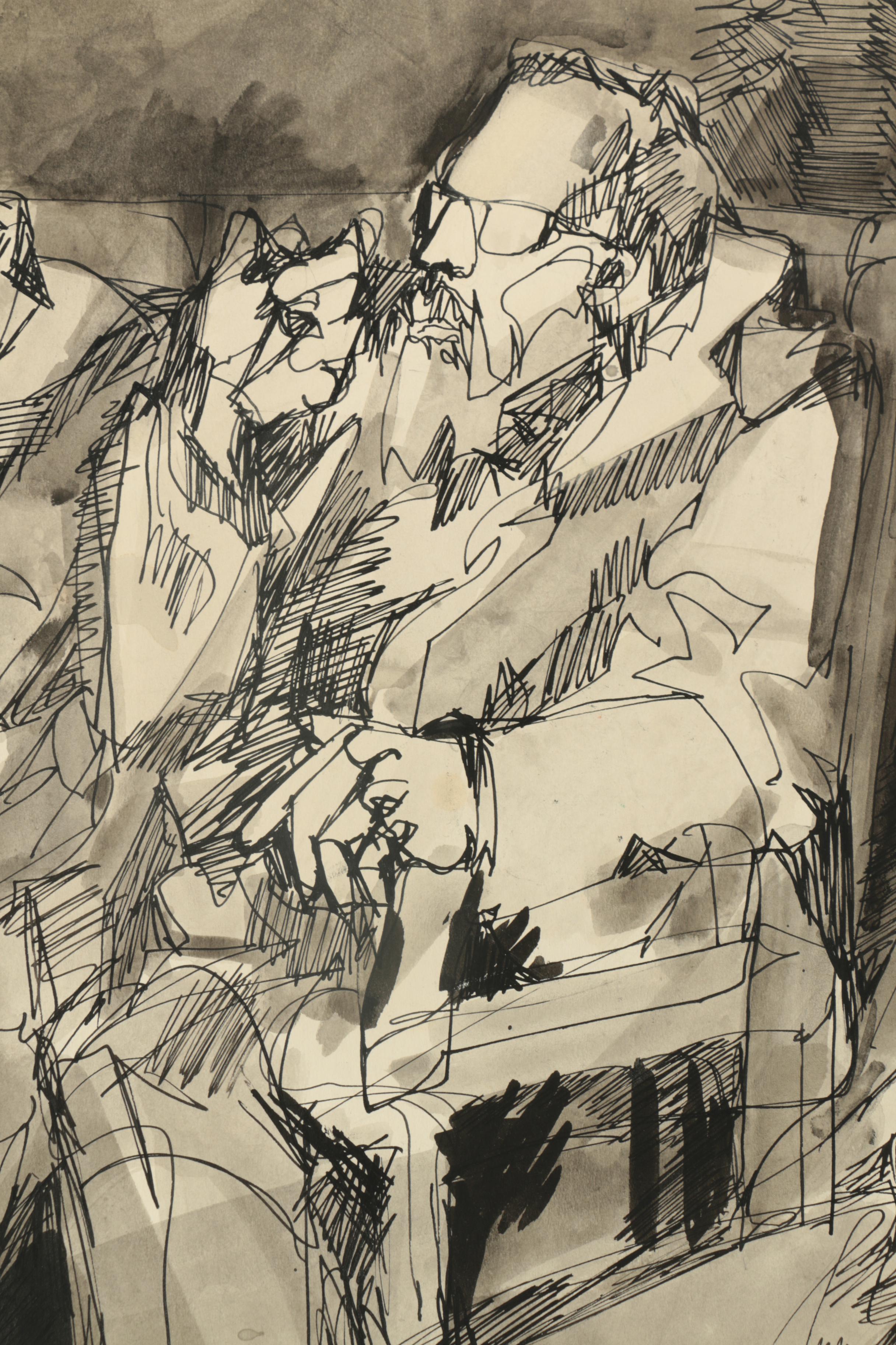 Kathleen Clark Ink and Ink Wash Drawing on Board "The Prophet"