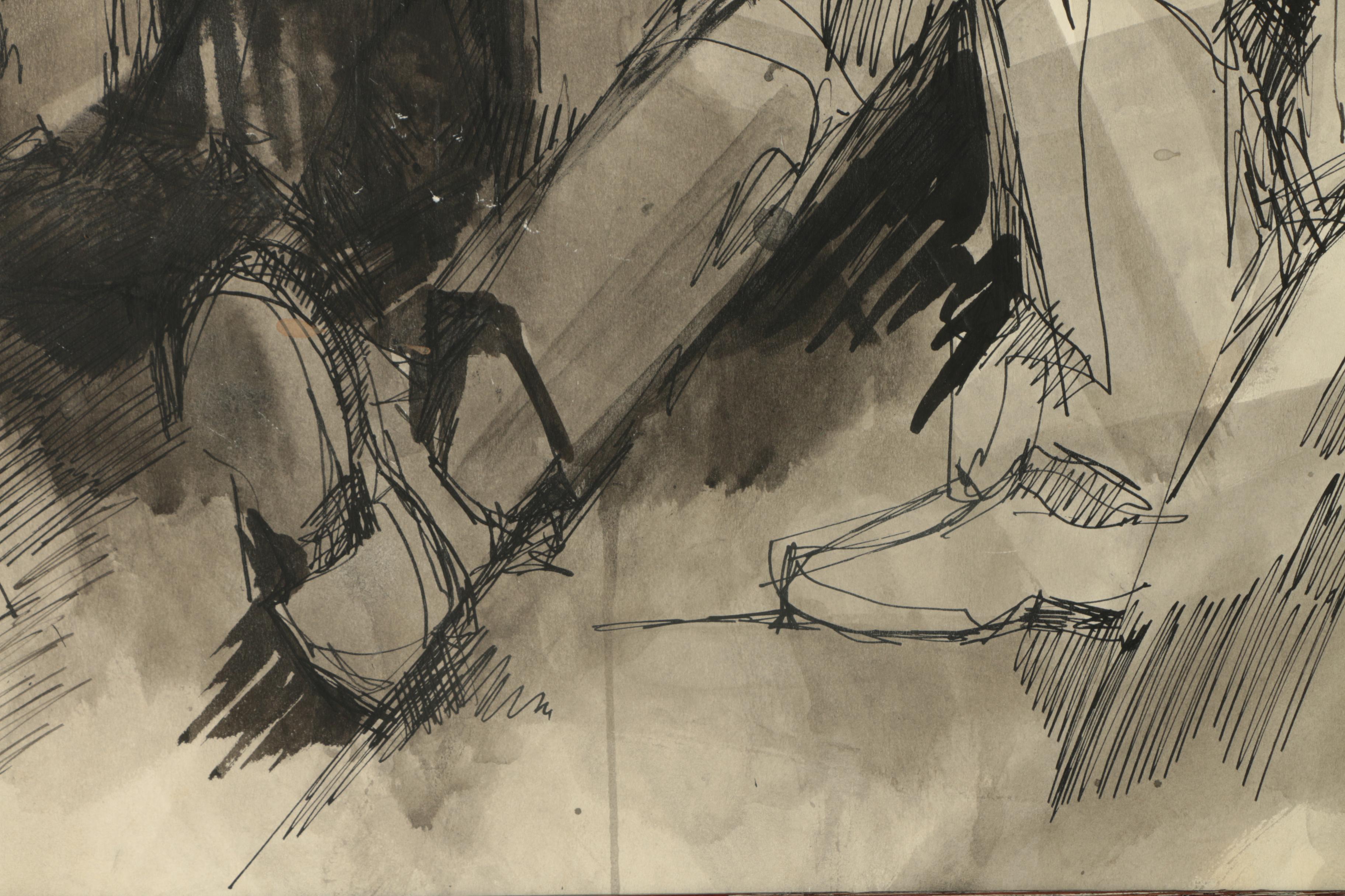 Kathleen Clark Ink and Ink Wash Drawing on Board "The Prophet"