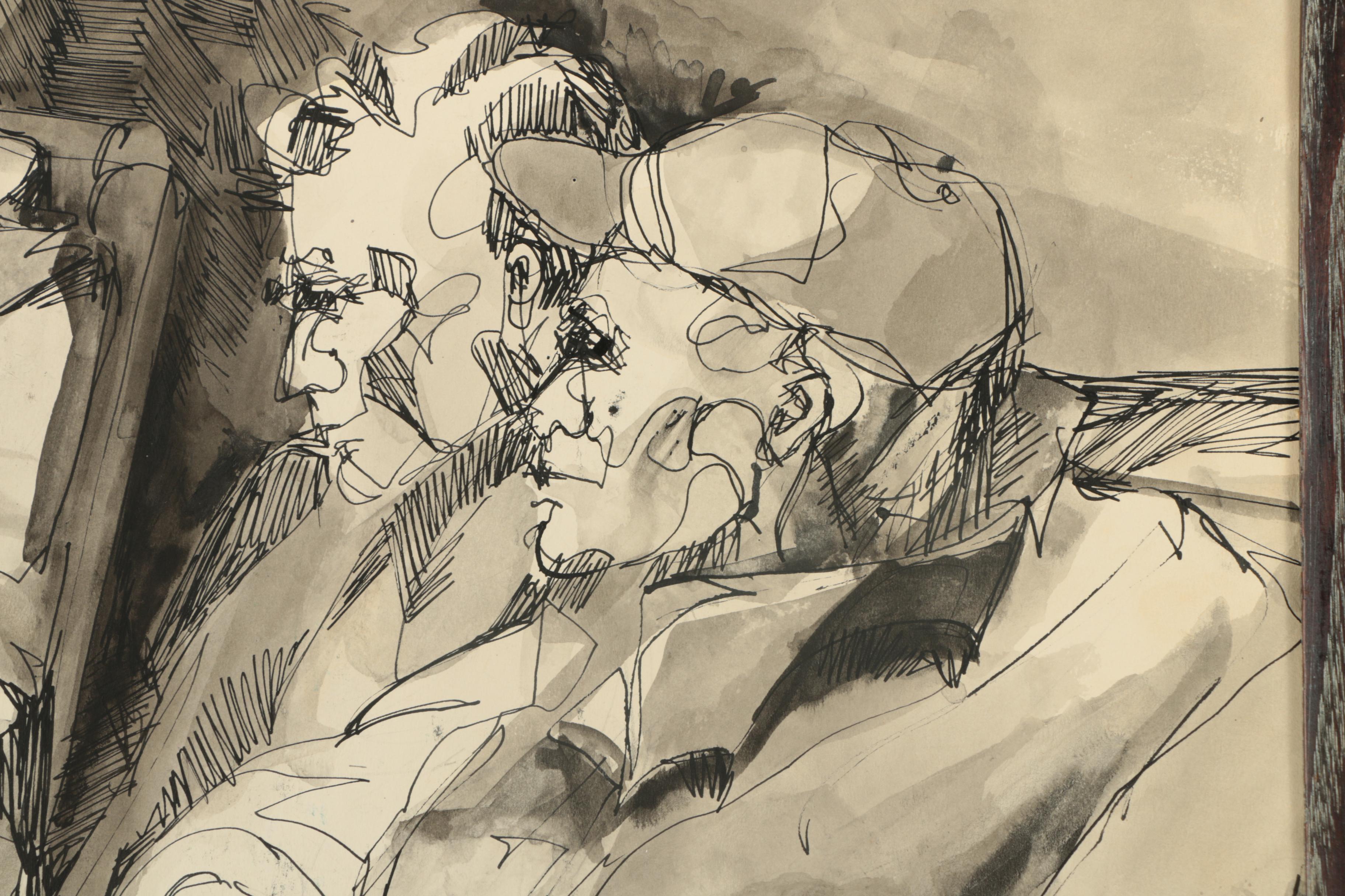 Kathleen Clark Ink and Ink Wash Drawing on Board "The Prophet"