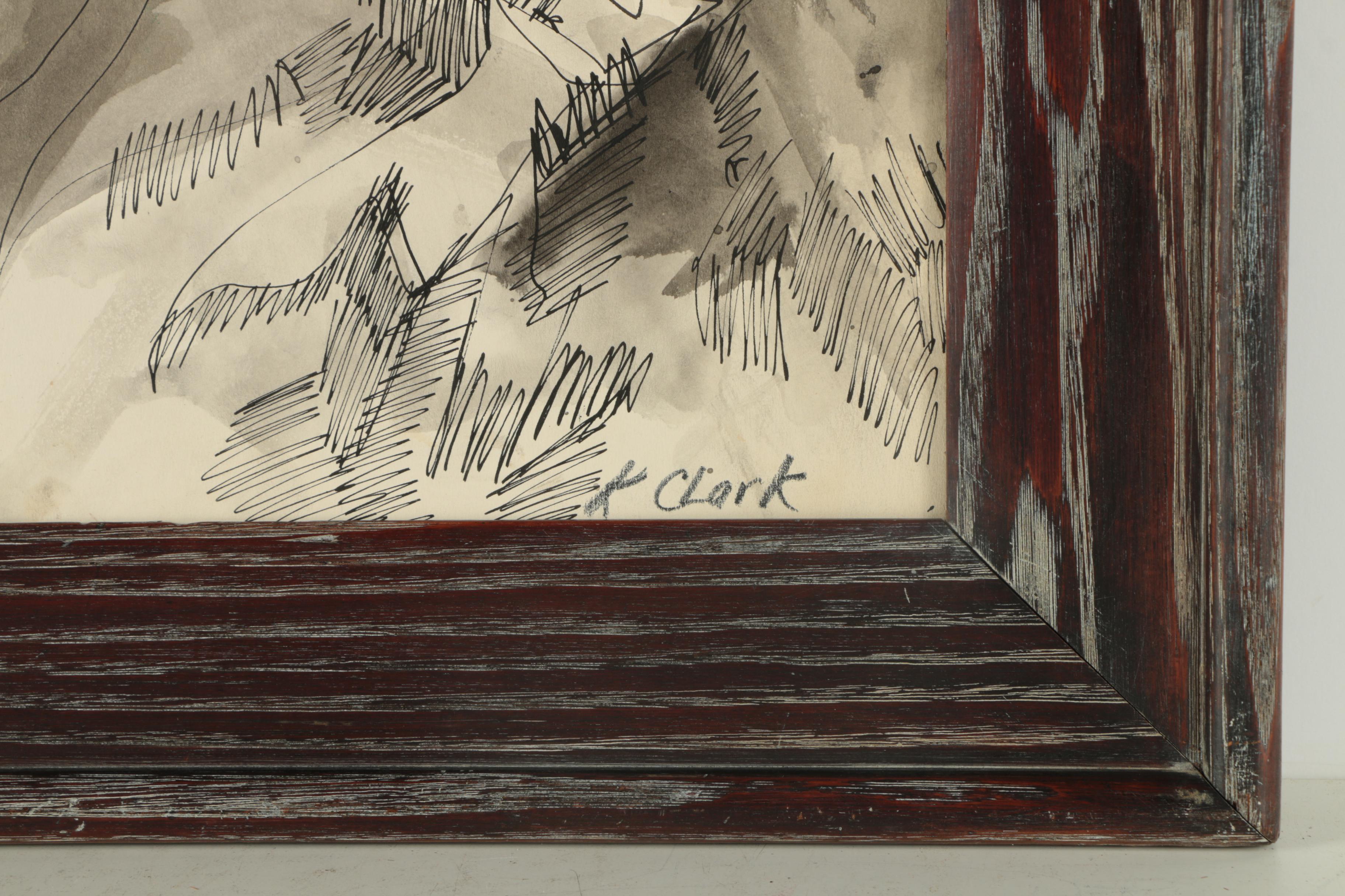 Kathleen Clark Ink and Ink Wash Drawing on Board "The Prophet"