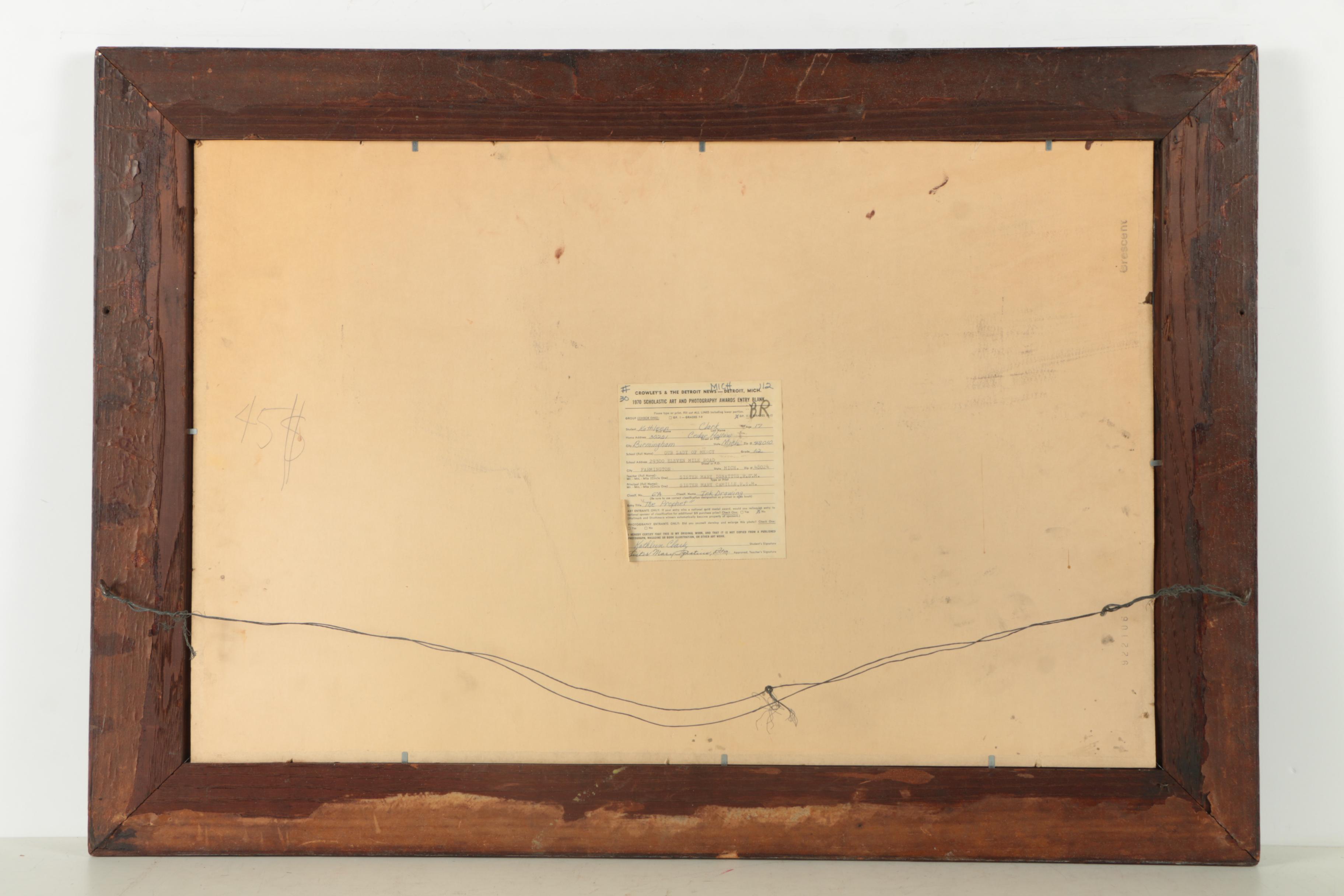 Kathleen Clark Ink and Ink Wash Drawing on Board "The Prophet"