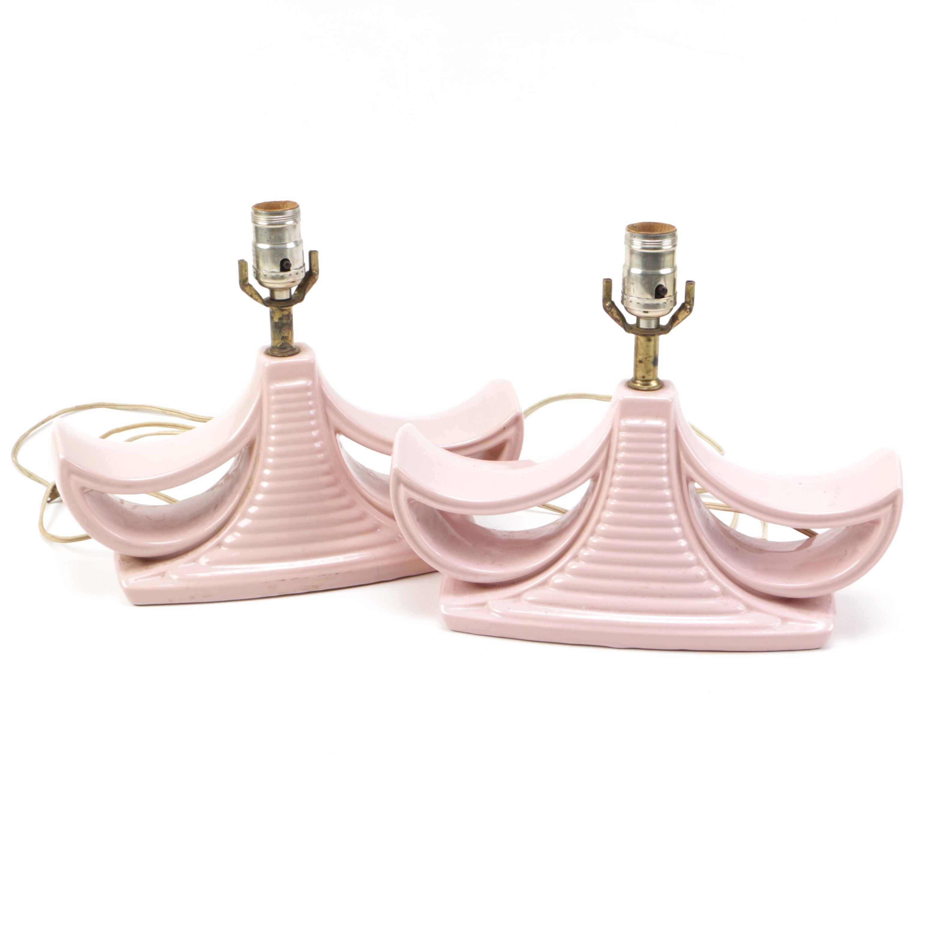 Mid-Century Rose Pink Ceramic Table Lamps
