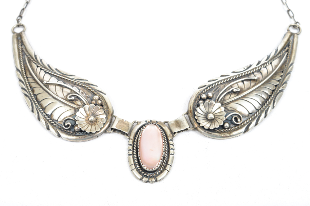 Native American Style Sterling Silver Mother of Pearl Wing Necklace